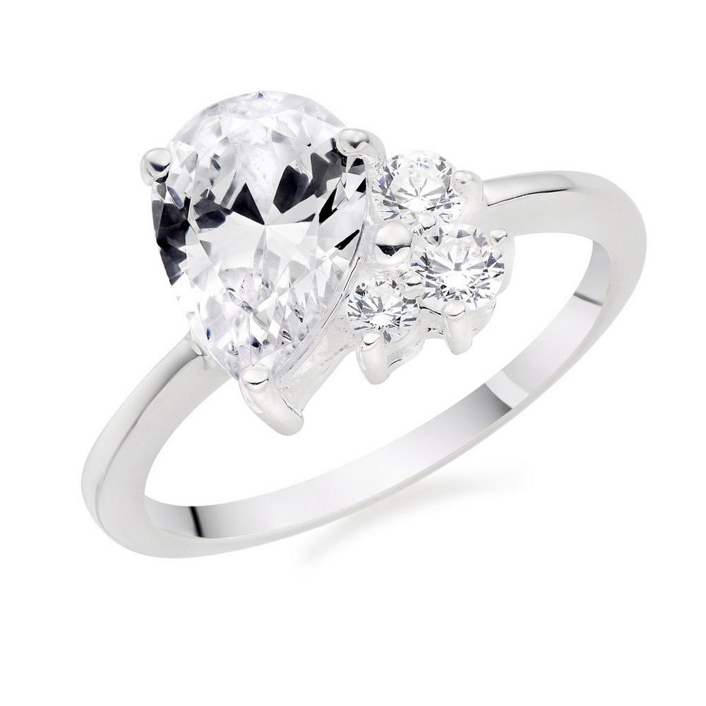 Silver Cubic Zirconia Pear Cluster Ring