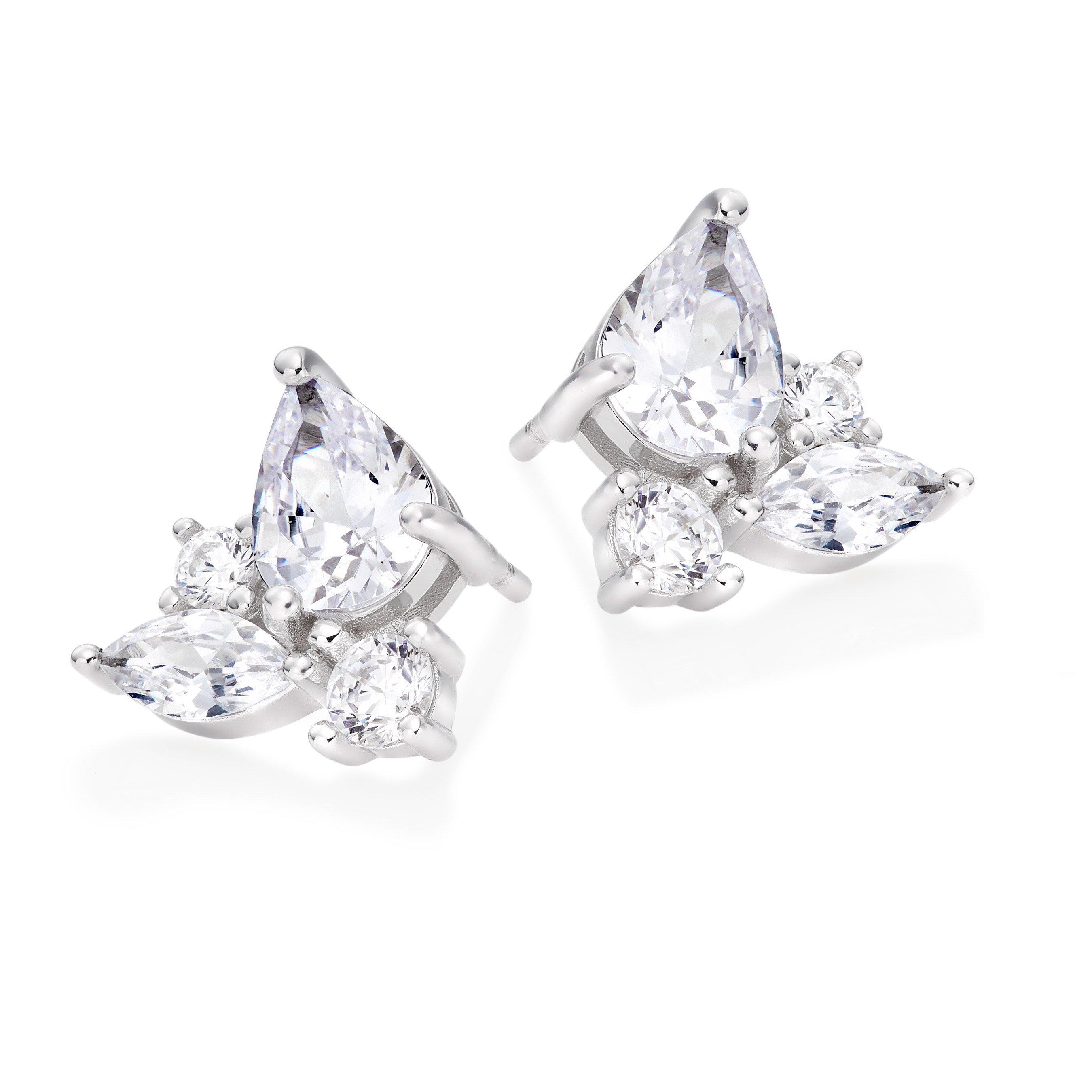 Silver Cubic Zirconia Pear Cluster Stud Earrings | 0136808 ...
