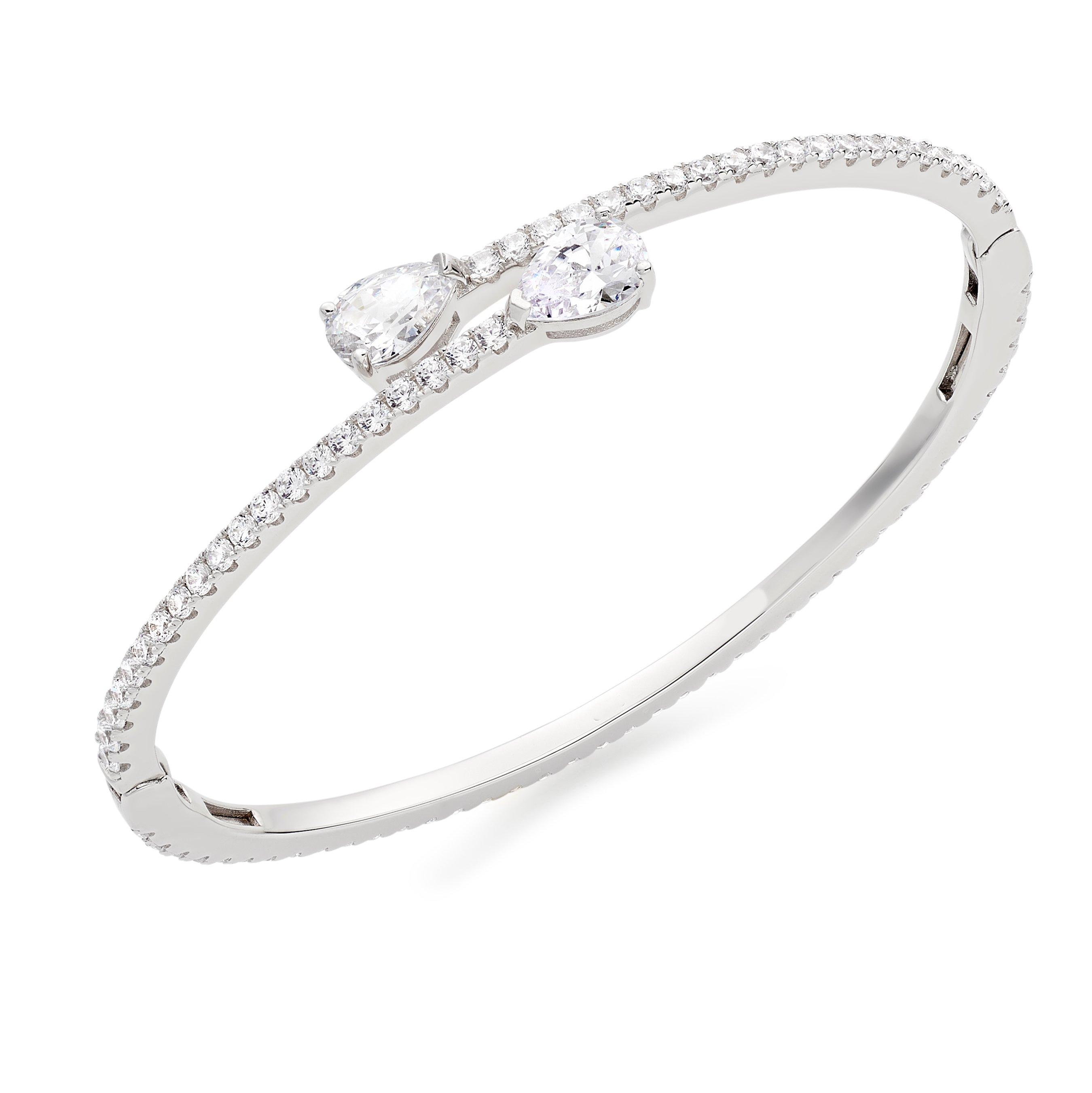 Shop Silver Cubic Zirconia Pear Torque Bangle