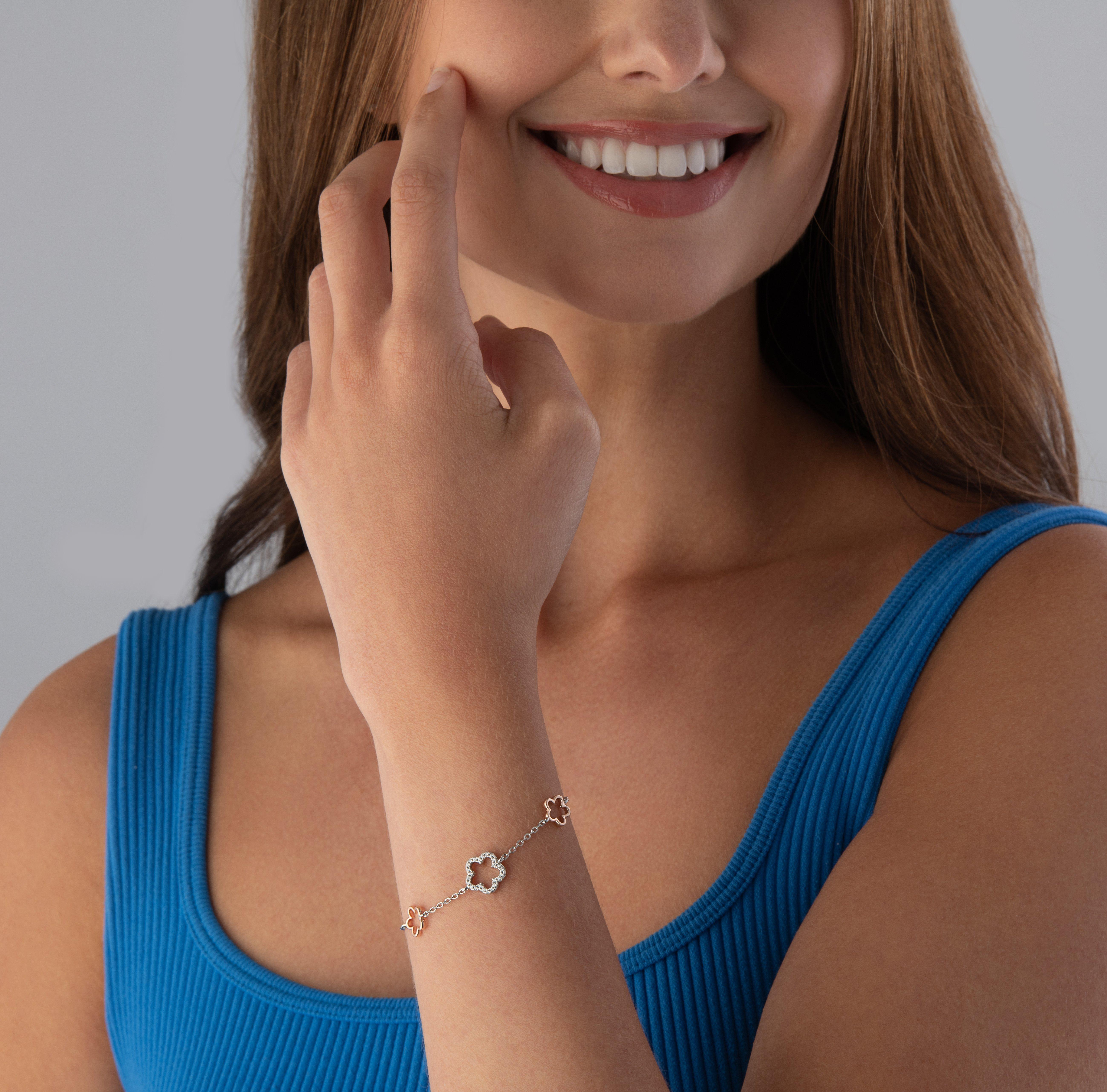 Silver Rose Gold Cubic Zirconia Bracelet