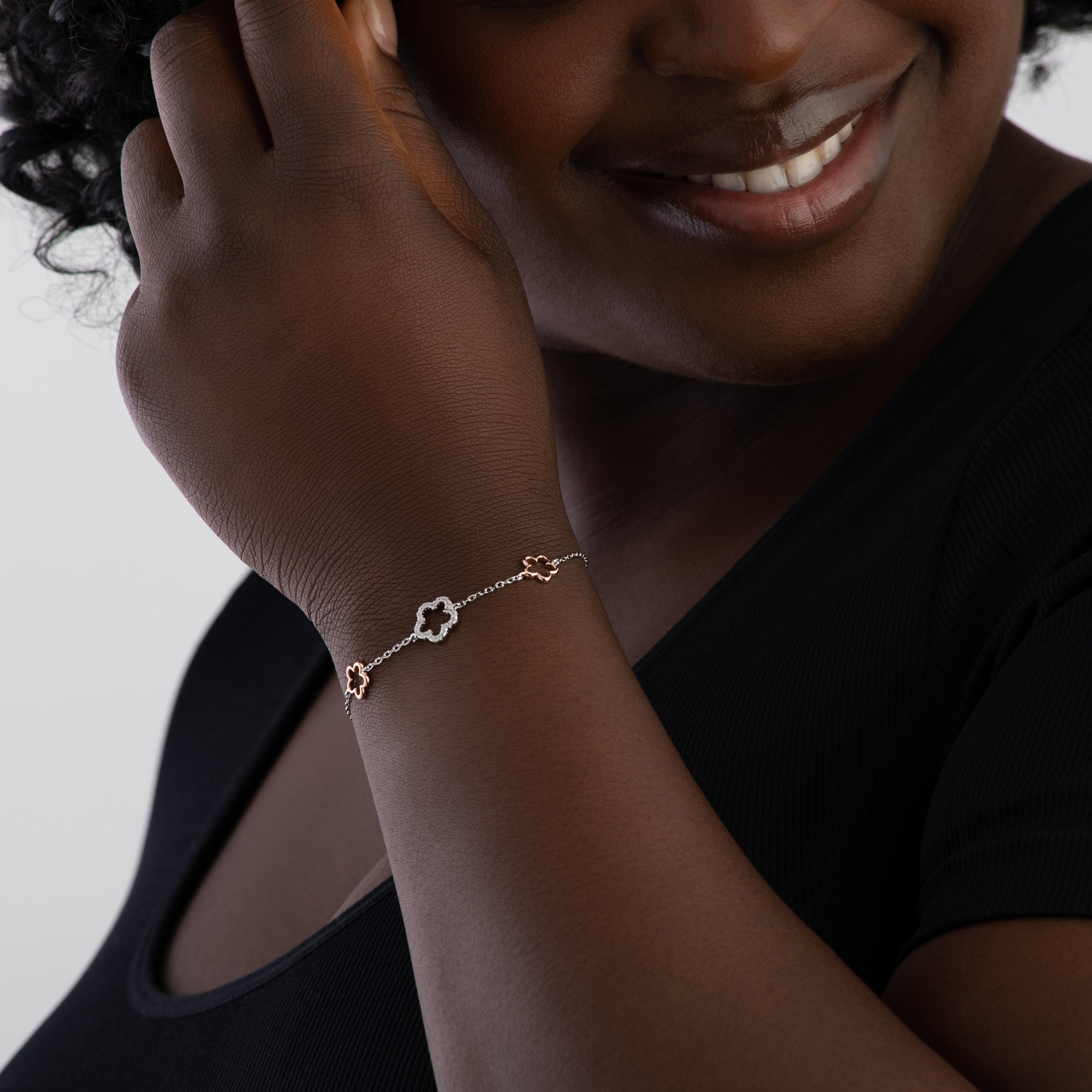 Silver Rose Gold Cubic Zirconia Bracelet