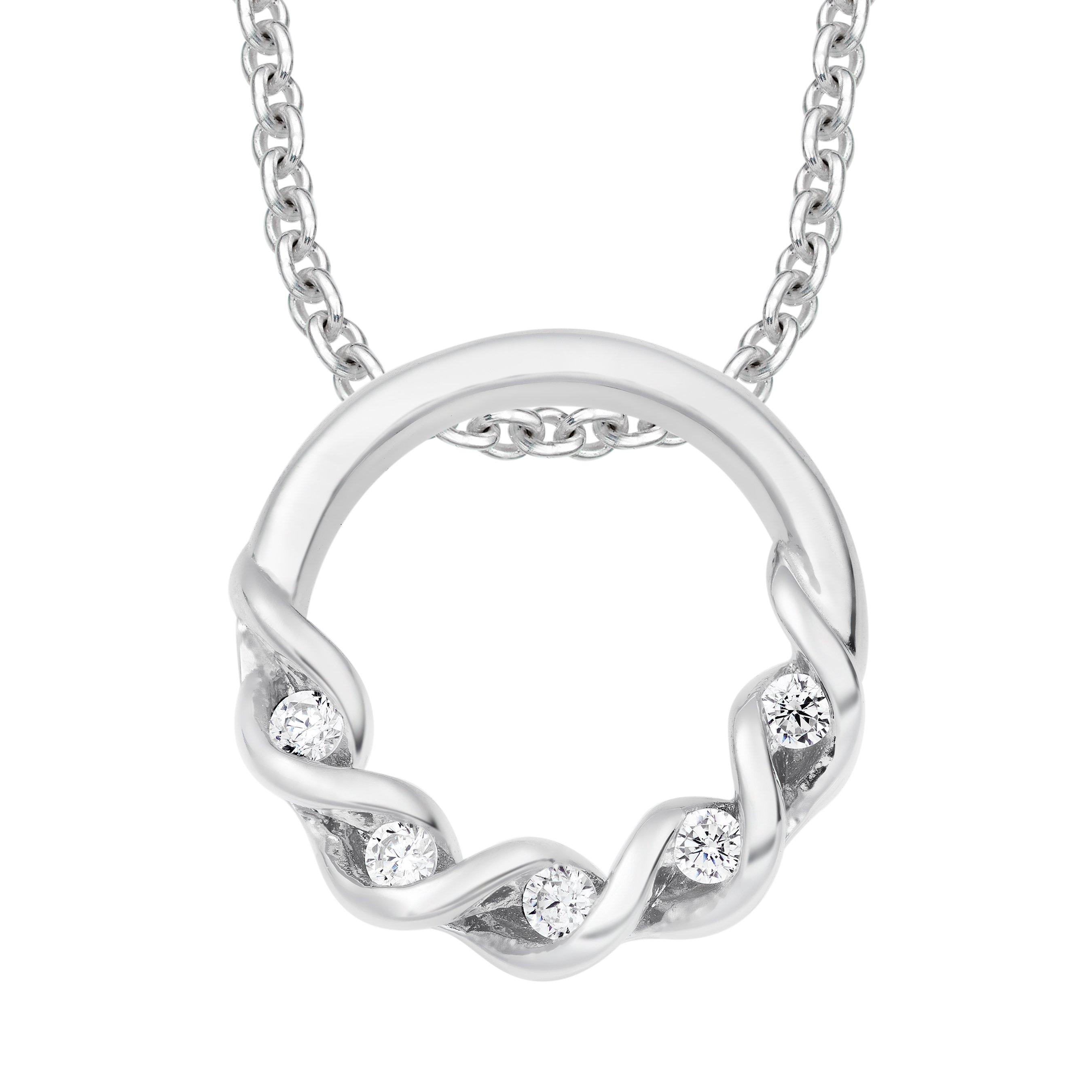 Silver Cubic Zirconia Circle Twist Pendant