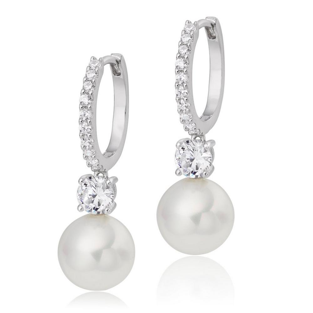Silver Cubic Zirconia Pearl Drop Earrings