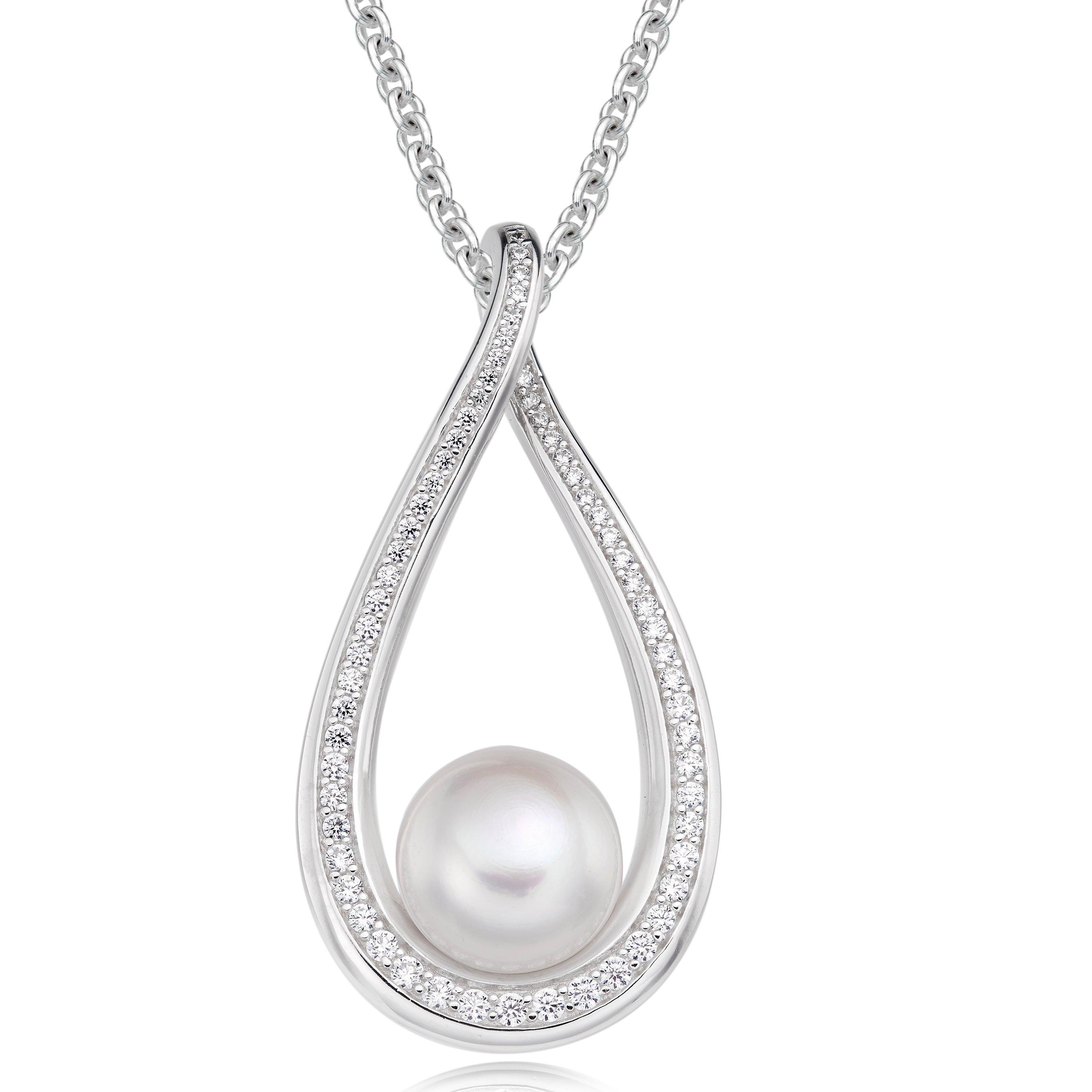 Beaverbrooks Silver Cubic Zirconia Freshwater Cultured Pearl Necklace