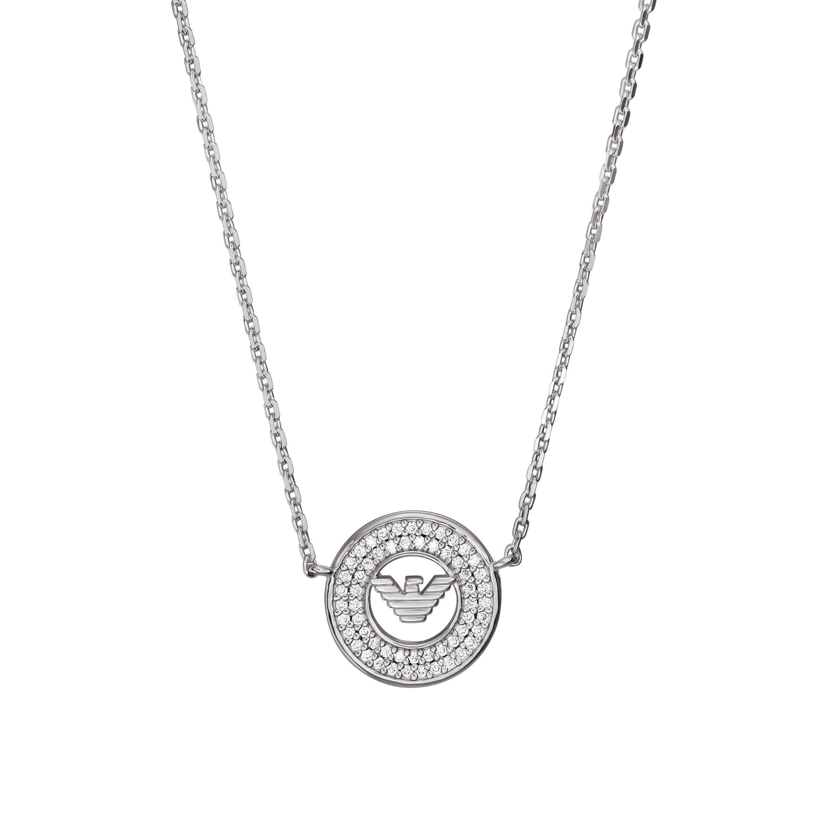 Emporio Armani Women's Silver Cubic Zirconia Necklace, Size 35cm