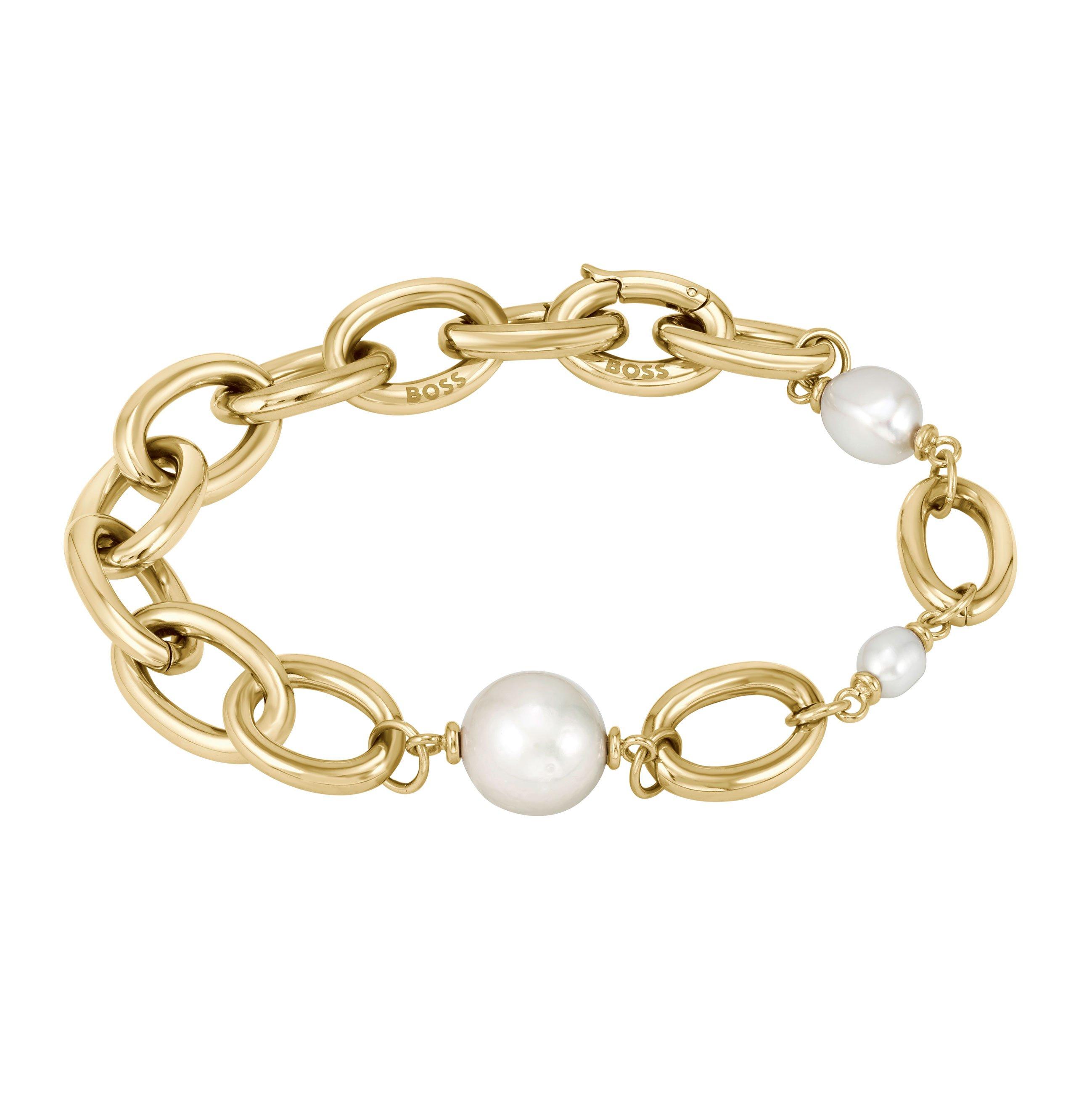 BOSS Gold Tone Pearl Bracelet | 0138535 | Beaverbrooks the Jewellers