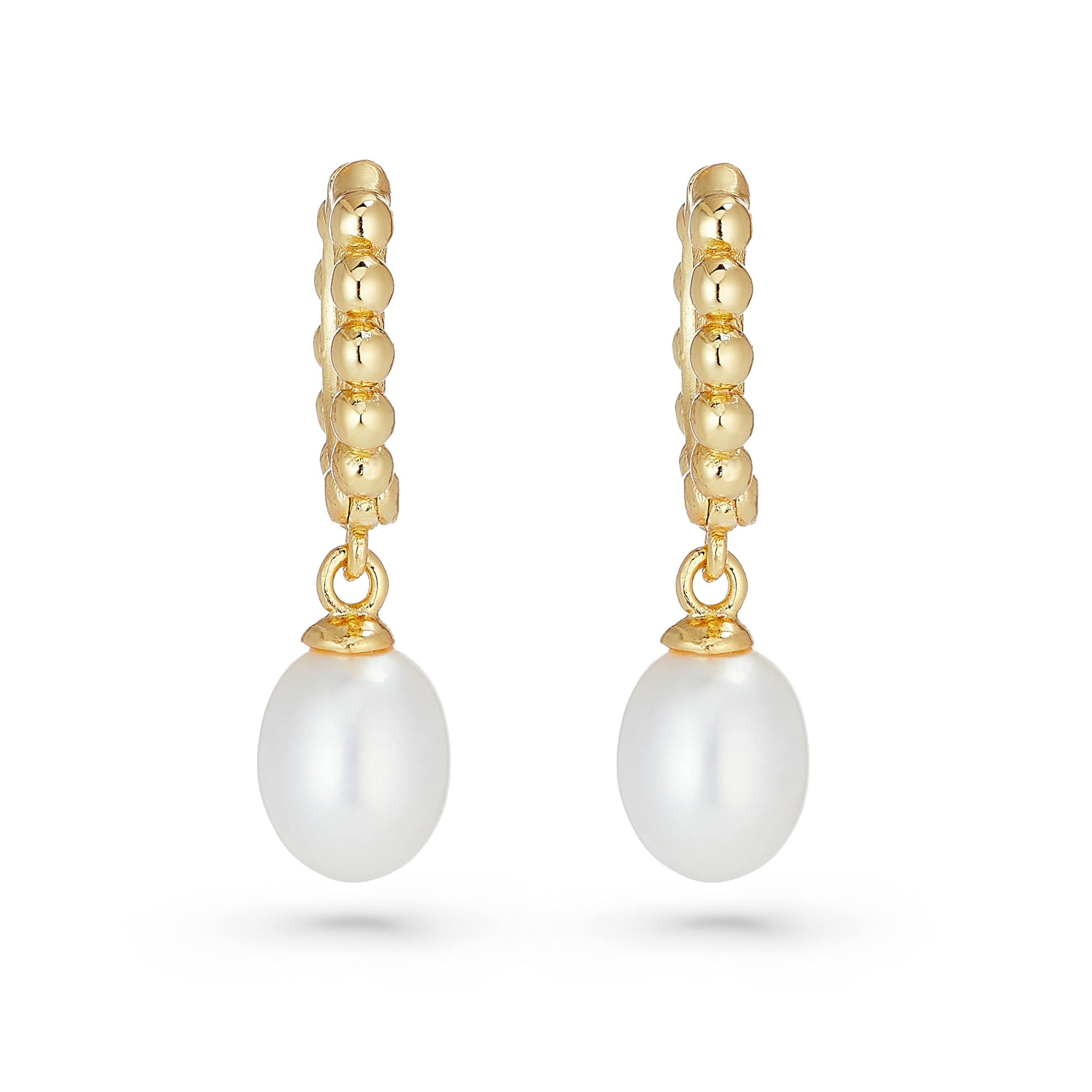 Yellow Gold Plated Freshwater Cultured Pearl Drop Earrings, Size 22mm