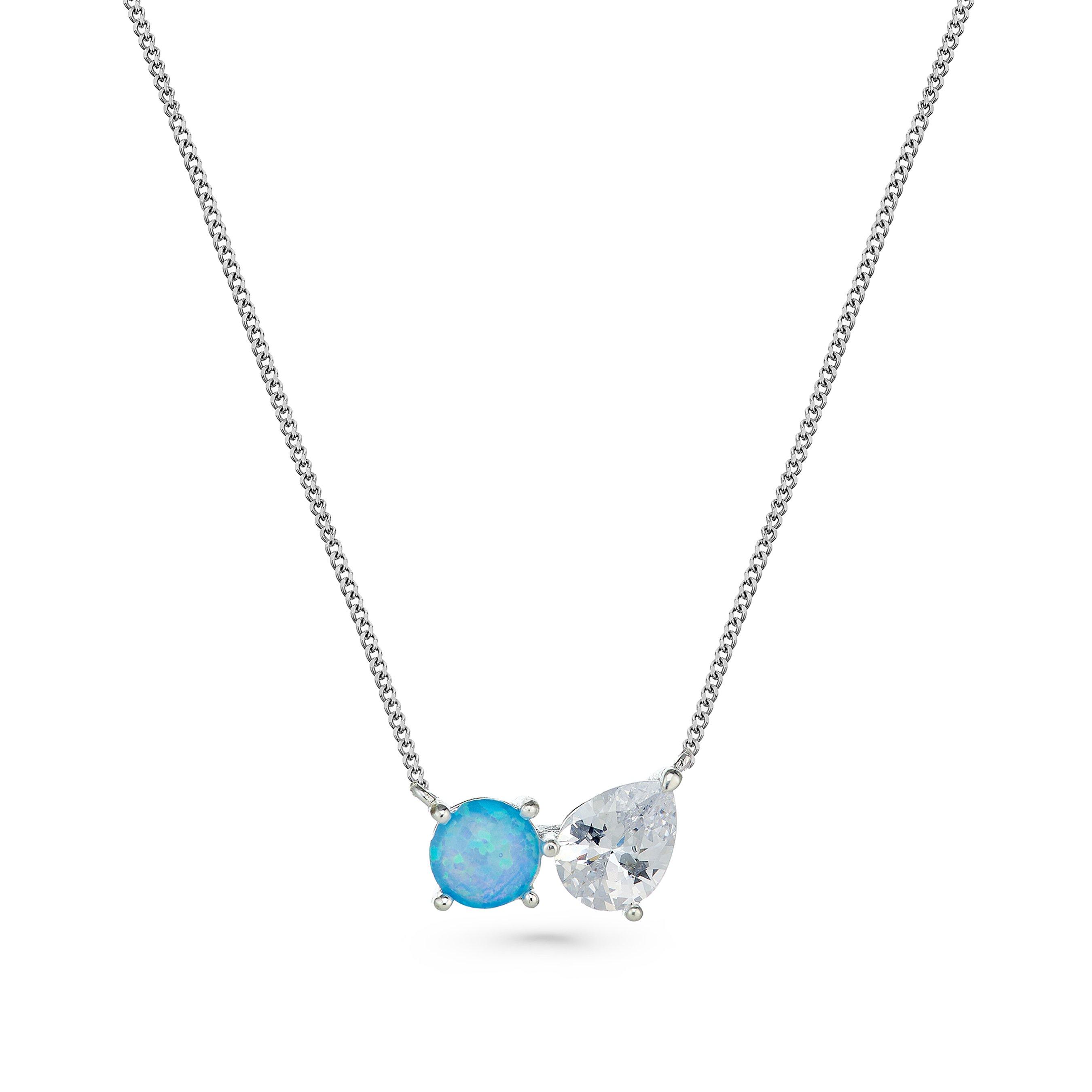 Silver Cubic Zirconia Opal Necklace | 0139389 | Beaverbrooks the Jewellers