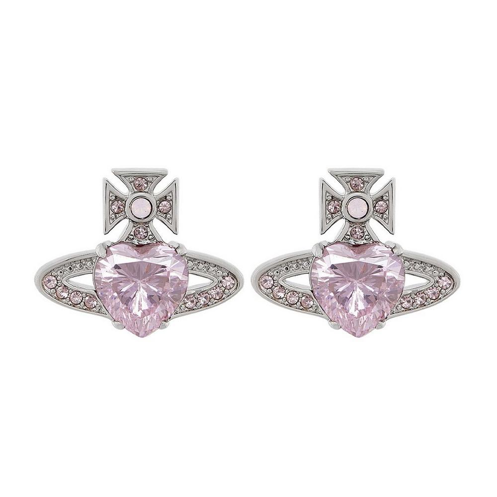 Vivienne Westwood White Metal Pink Crystal Earrings