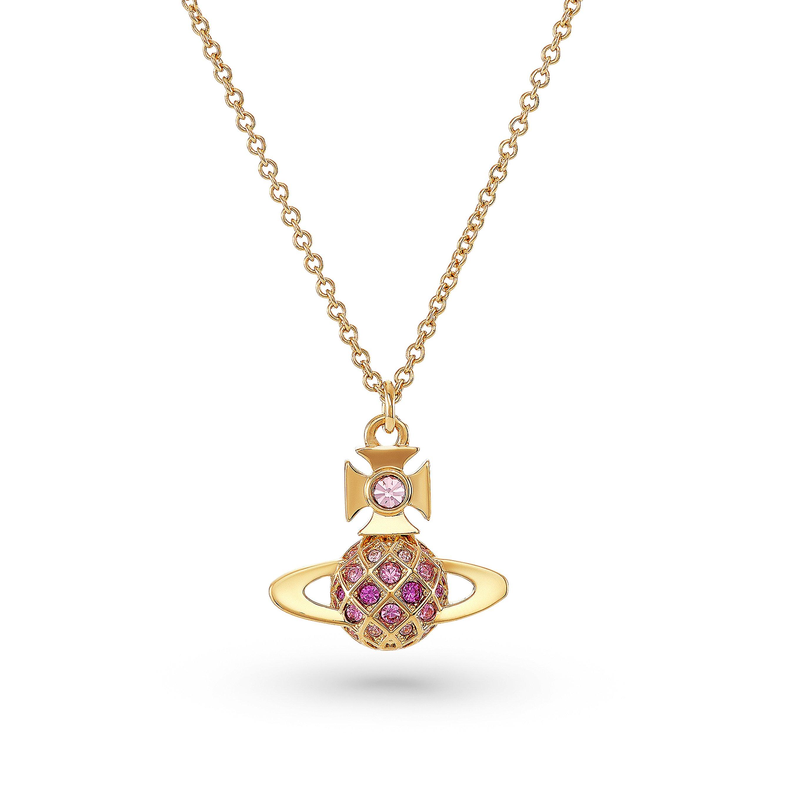 Vivienne Westwood Yellow Metal Pink Crystal Orb Pendant | 0139946 ...