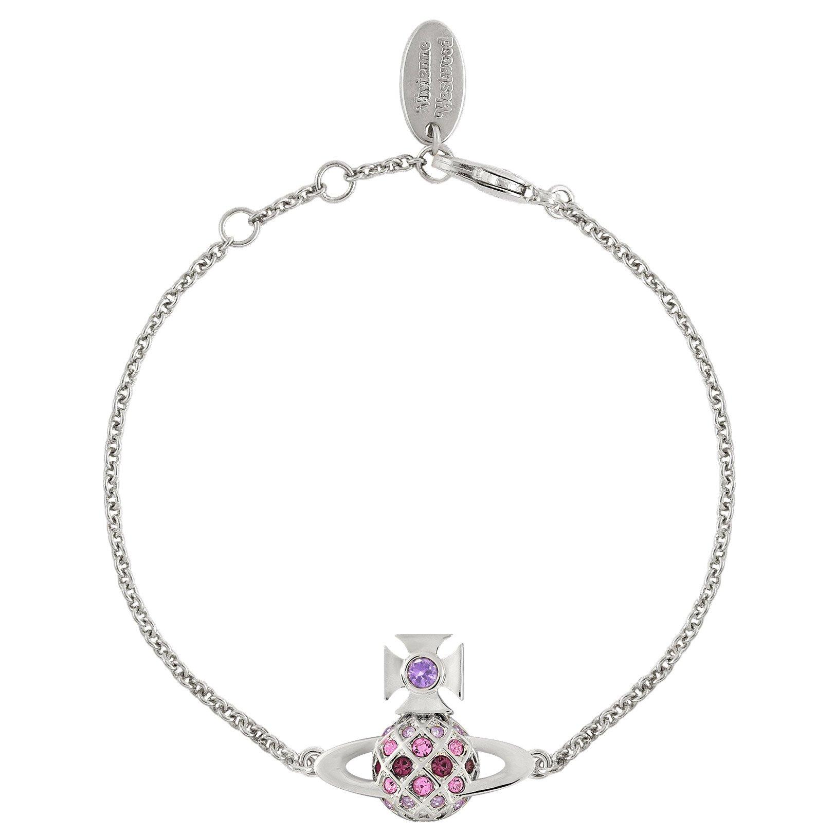 Vivienne Westwood silver chain bracelet with purple white and black orb charm and Swarovski Crystals online