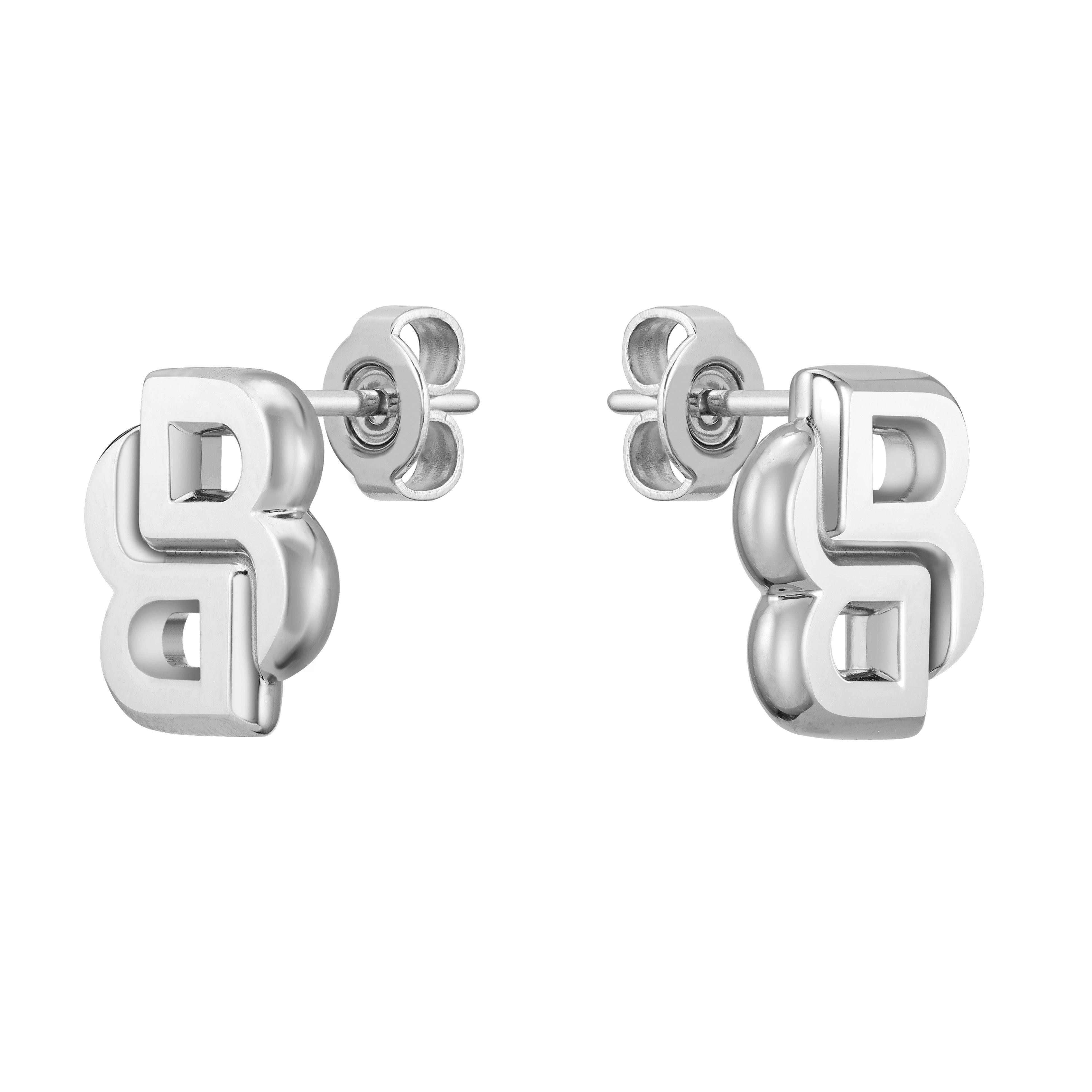 BOSS Double B Women's Monogram Stainless Steel Stud Earrings, Size 14mm