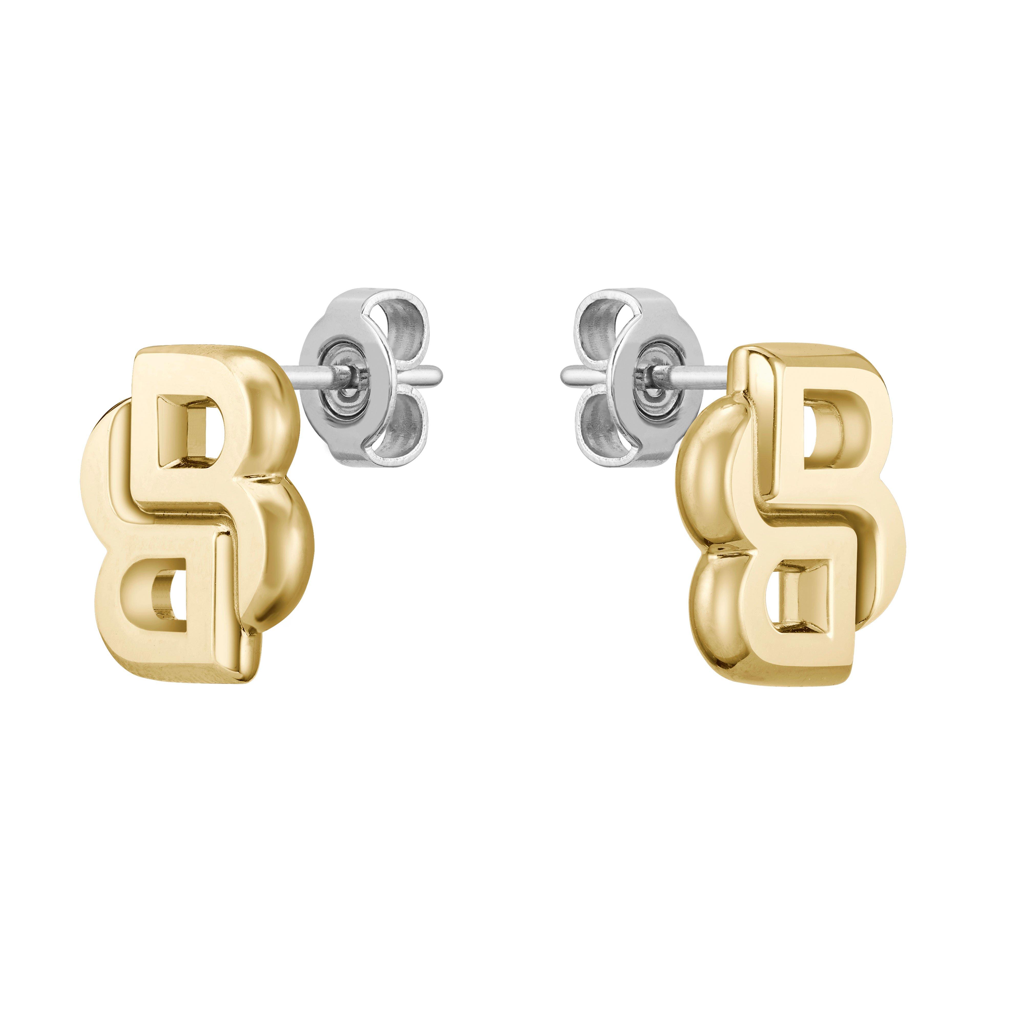 BOSS Double B Monogram Yellow Gold Plated Stud Earrings