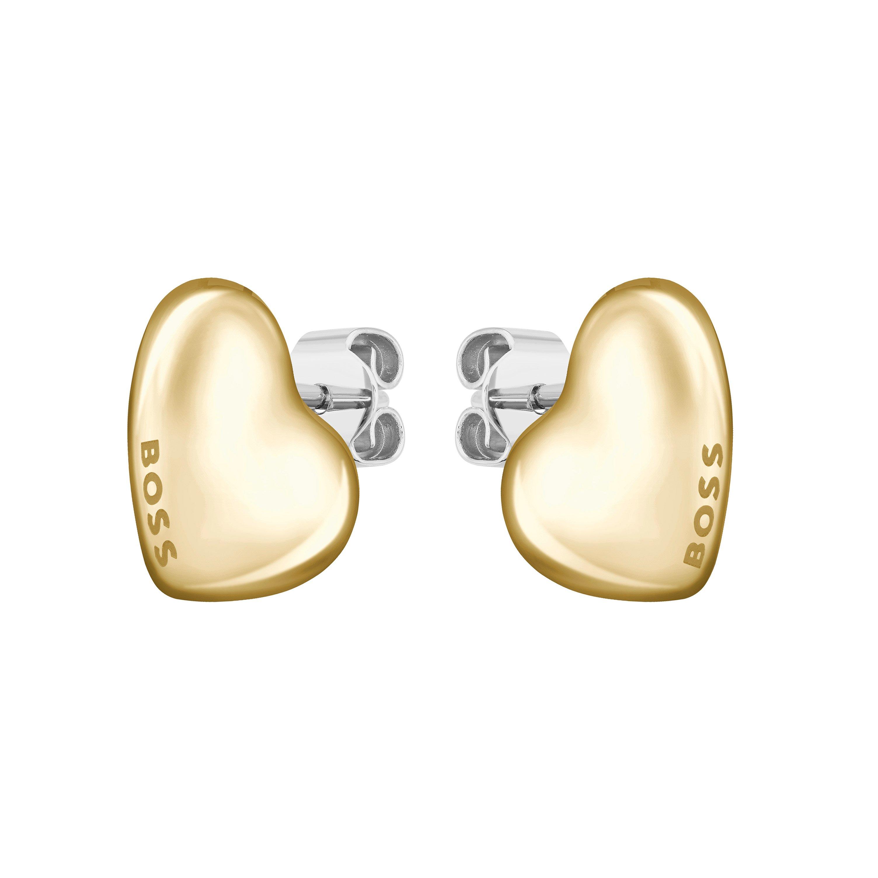 BOSS Women's Honey Heart Yellow Gold Plated Stud Earrings, Size 12mm