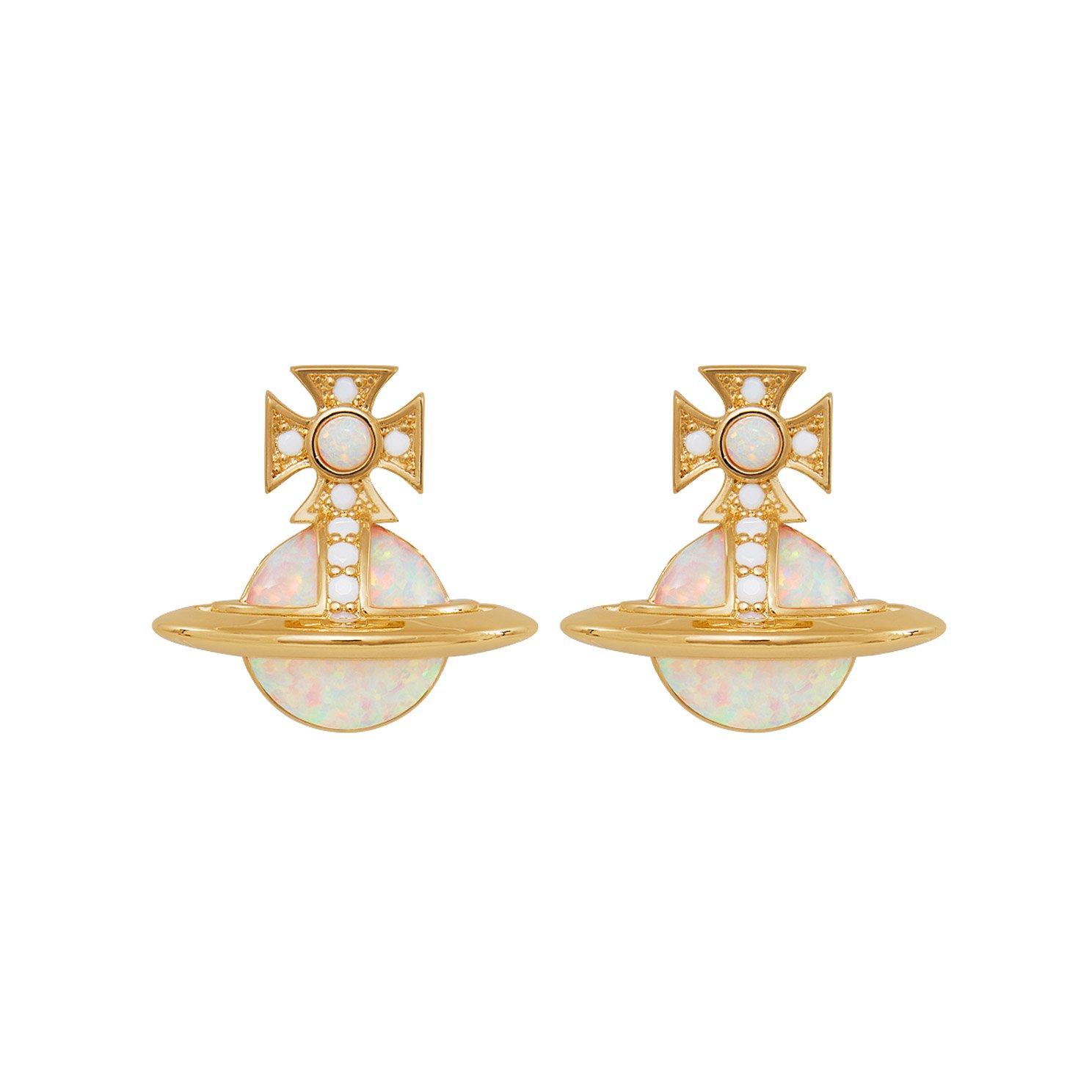 Vivienne Westwood Franca Yellow Gold Tone Cubic Zirconia and Opal Stud Earrings
