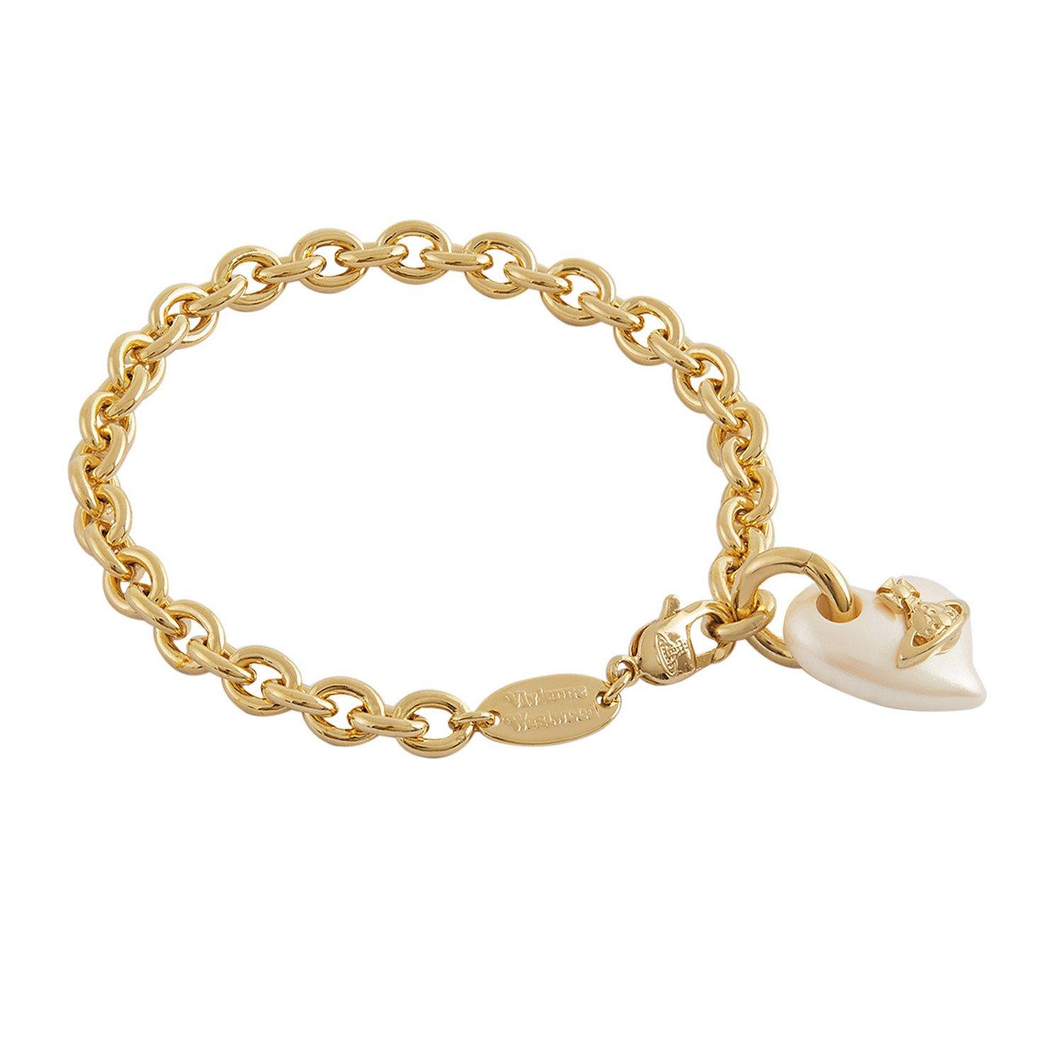 Vivienne Westwood Florentia Yellow Gold Tone Freshwater Pearl Heart Bracelet