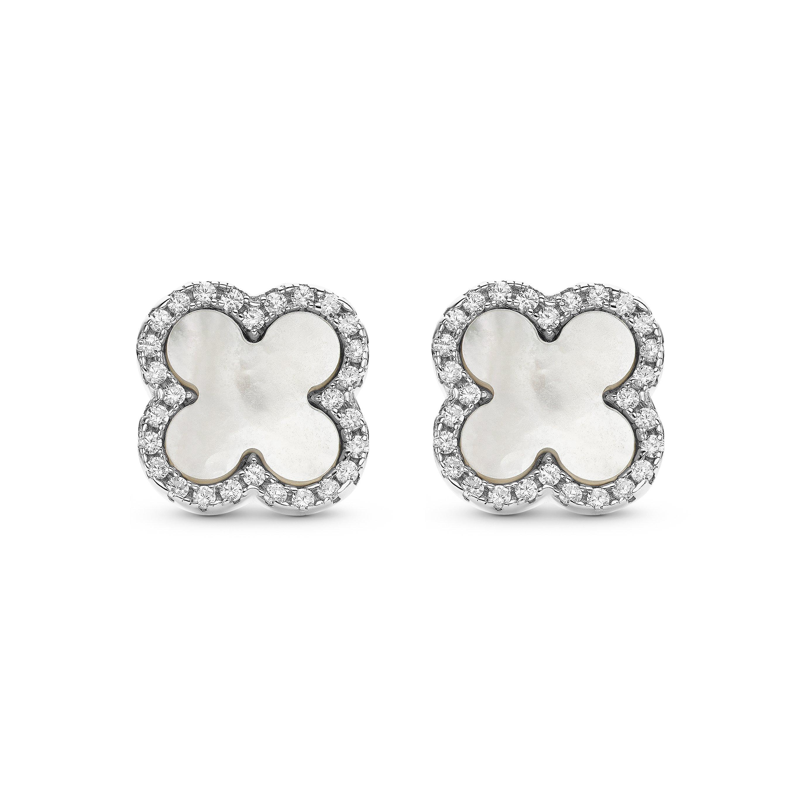 Silver Mother of Pearl Clover Earrings