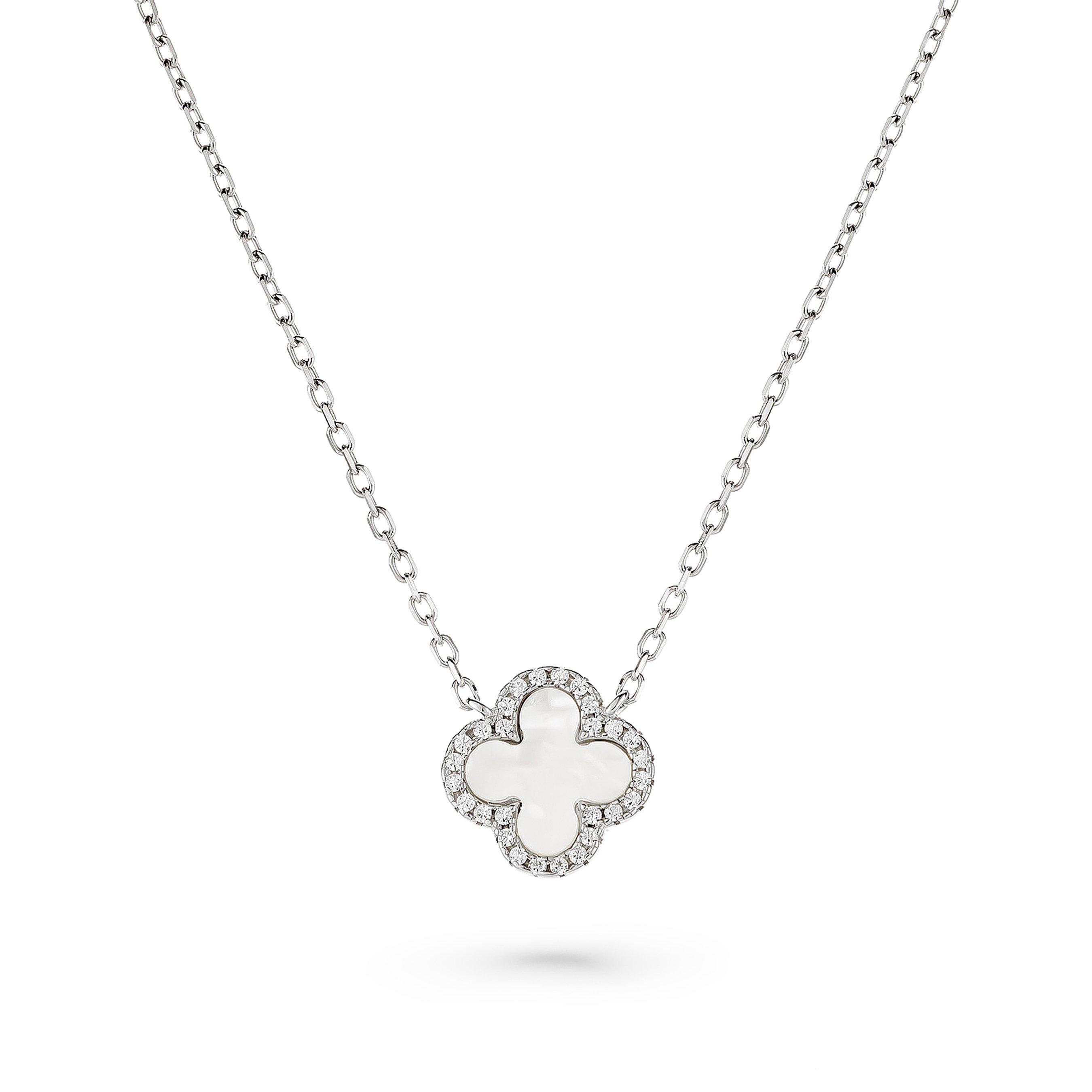 Silver Cubic Zirconia and Mother of Pearl Clover Necklace | 0142613 |  Beaverbrooks the Jewellers