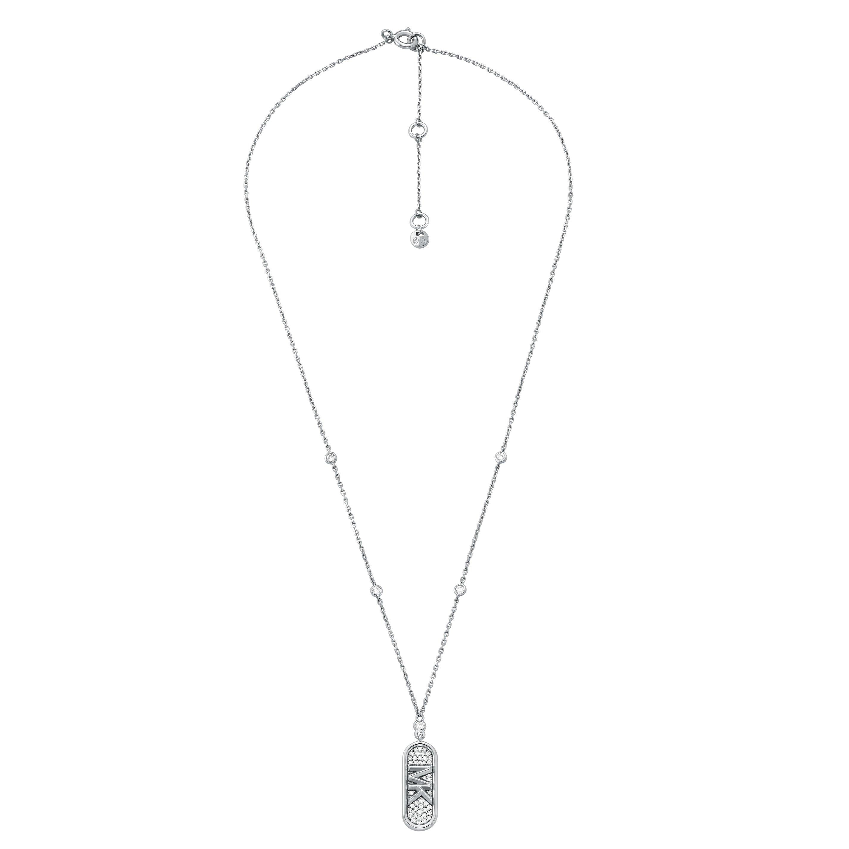 Michael Kors Silver Cubic Zirconia Dog Tag Necklace | 0142847