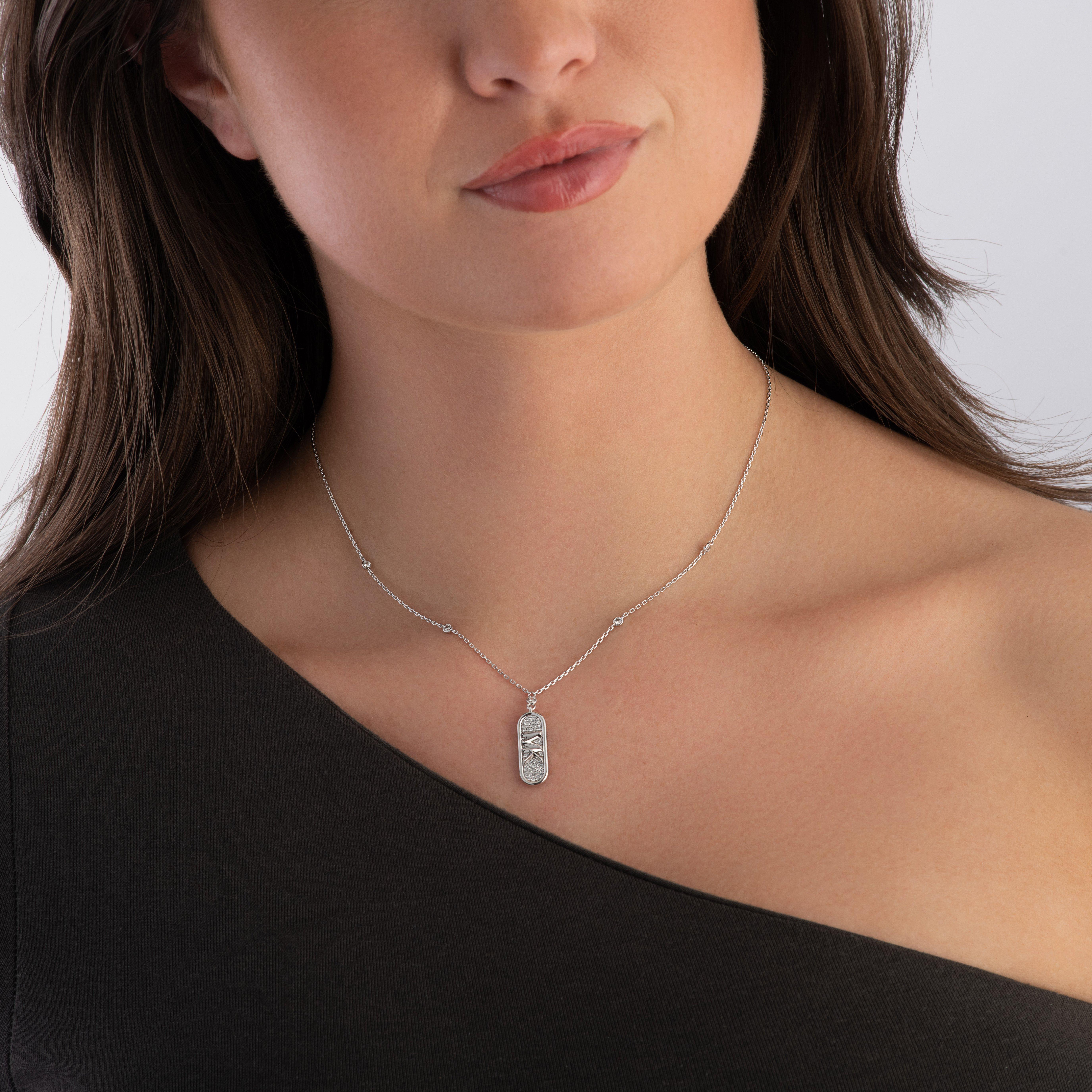 Michael Kors Silver Cubic Zirconia Dog Tag Necklace | 0142847