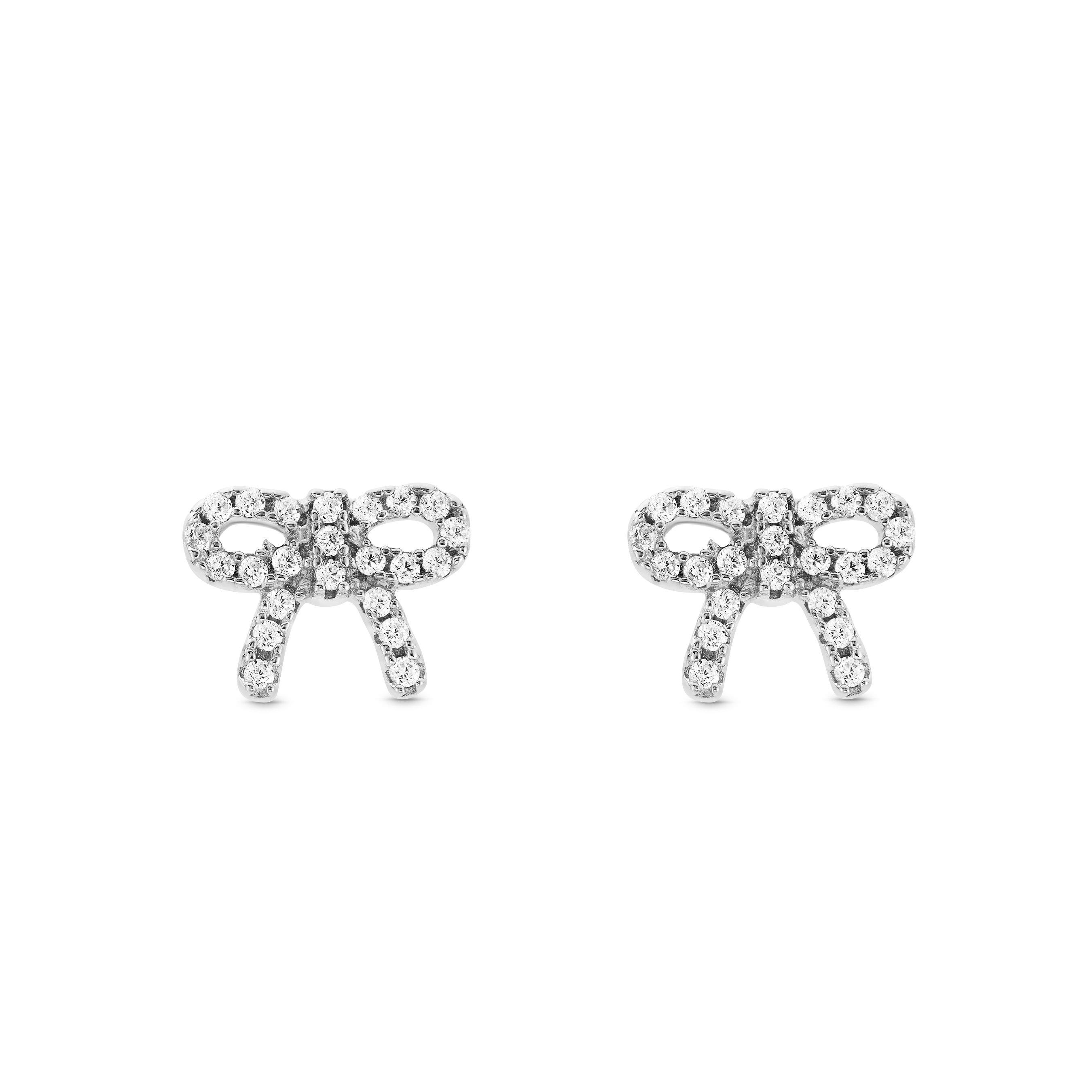 Silver Cubic Zirconia Bow Stud Earrings