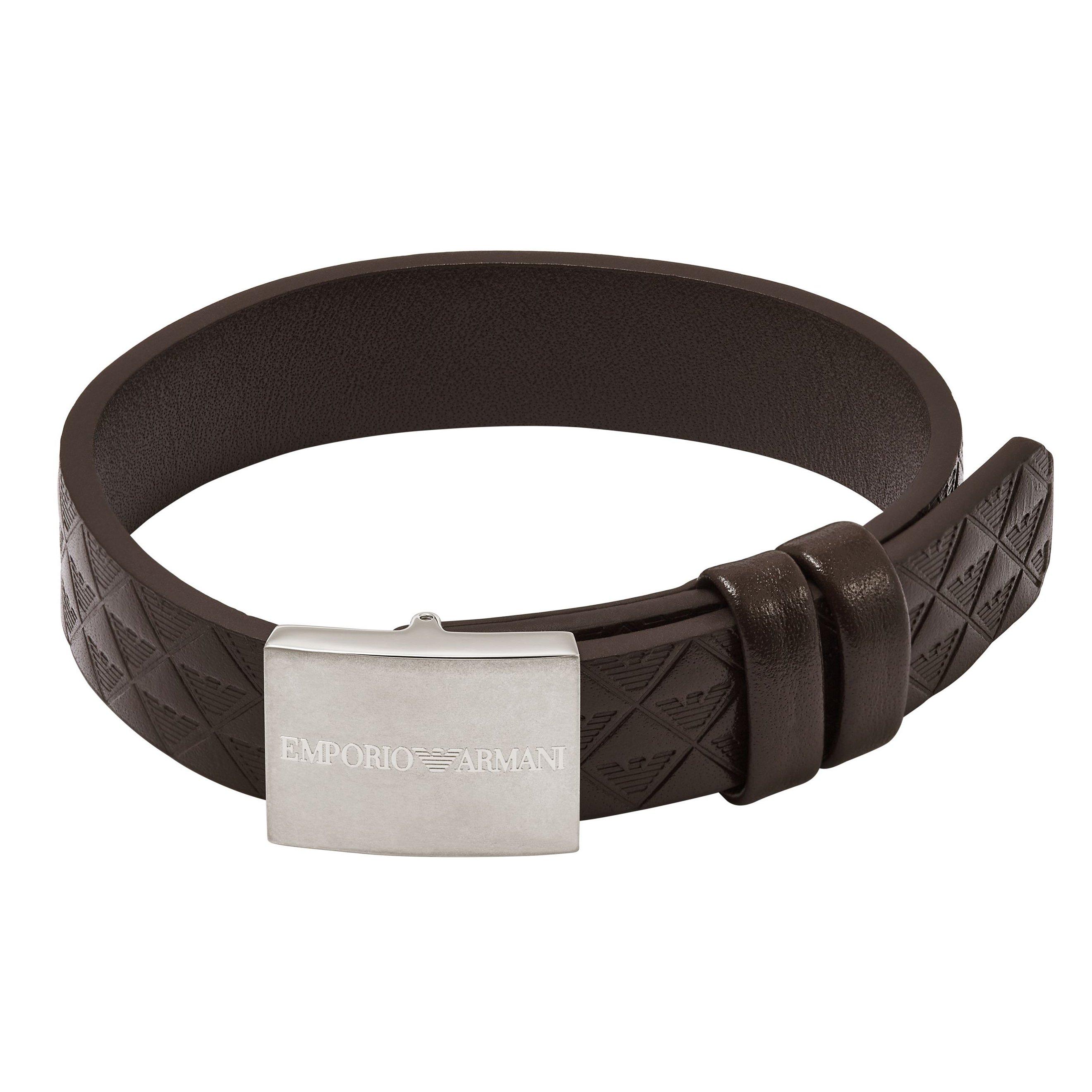 Emporio Armani Stainless Steel Brown Leather Bracelet