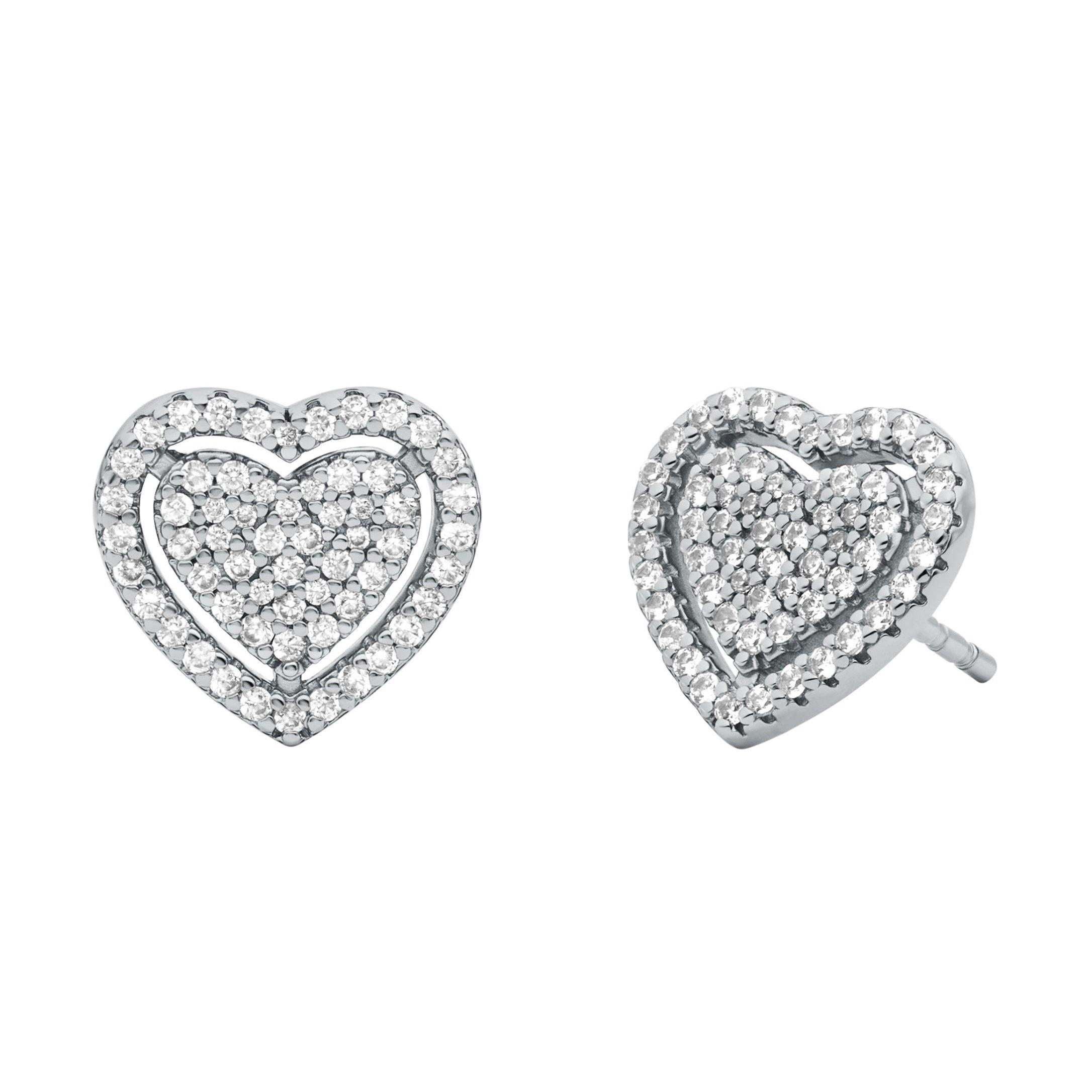 Silver Pave Heart Stud Earrings