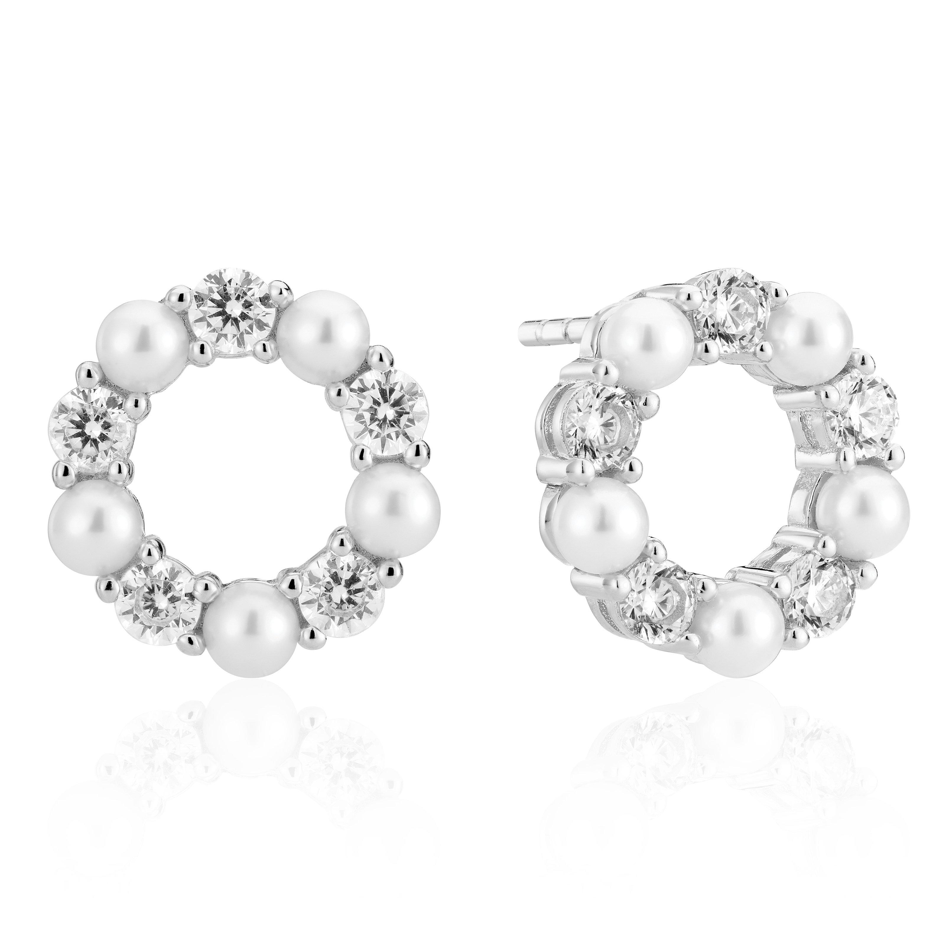 Sif Jakobs Biella Perla Silver Cubic Zirconia Freshwater Pearl Stud Earrings