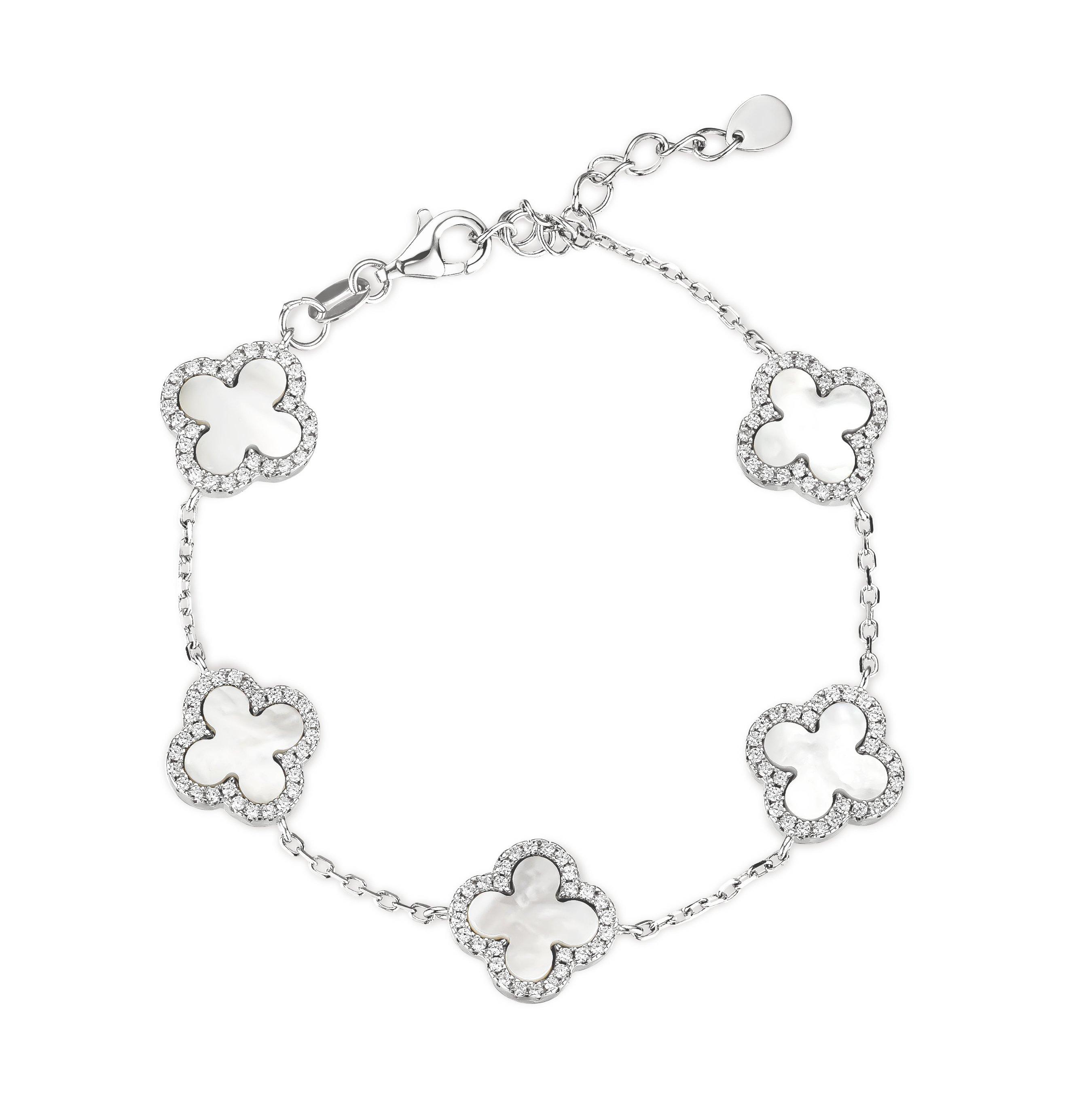 Beaverbrooks Silver 19cm Cubic Zirconia and Mother of Pearl Clover