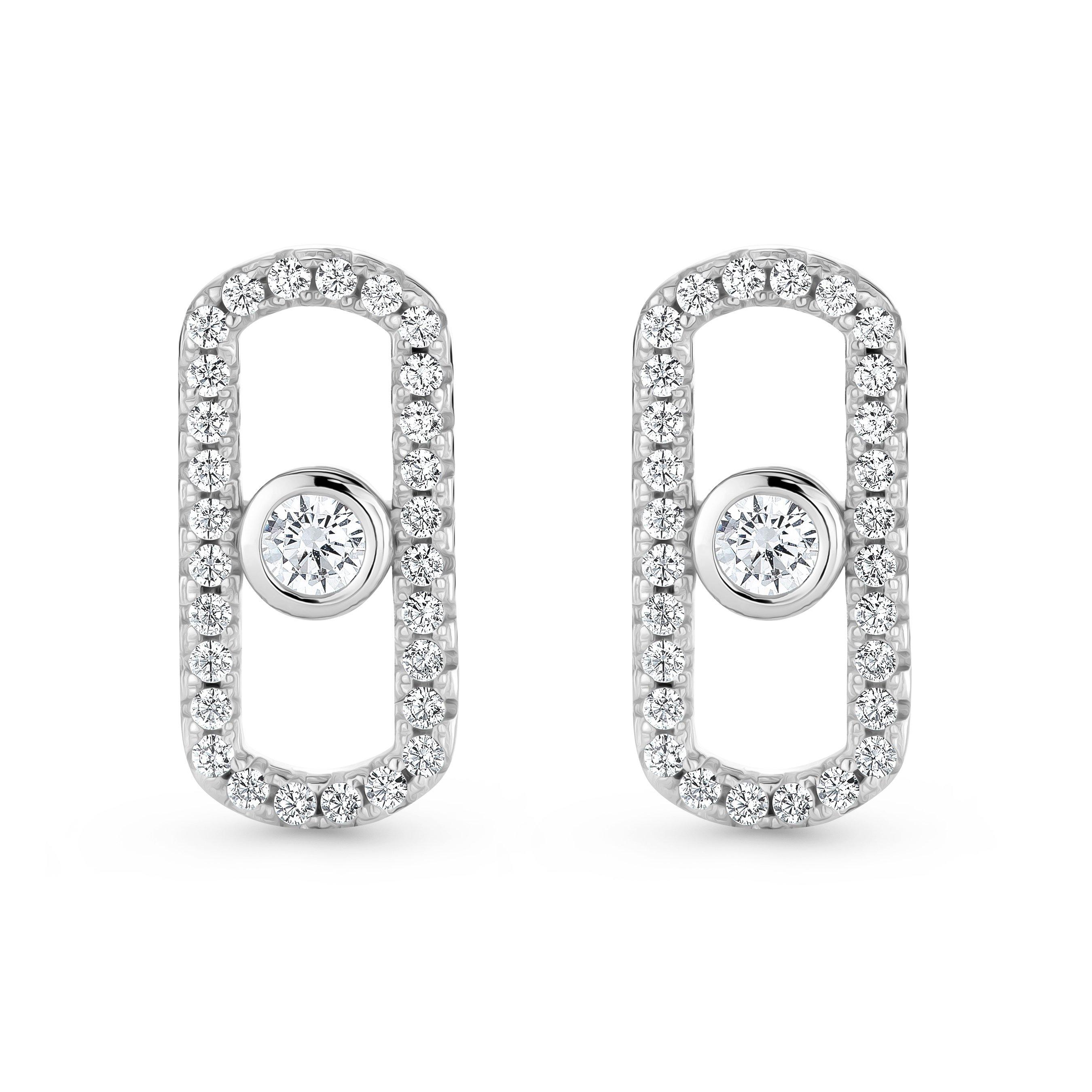 Silver Cubic Zirconia Glide Stud Earrings