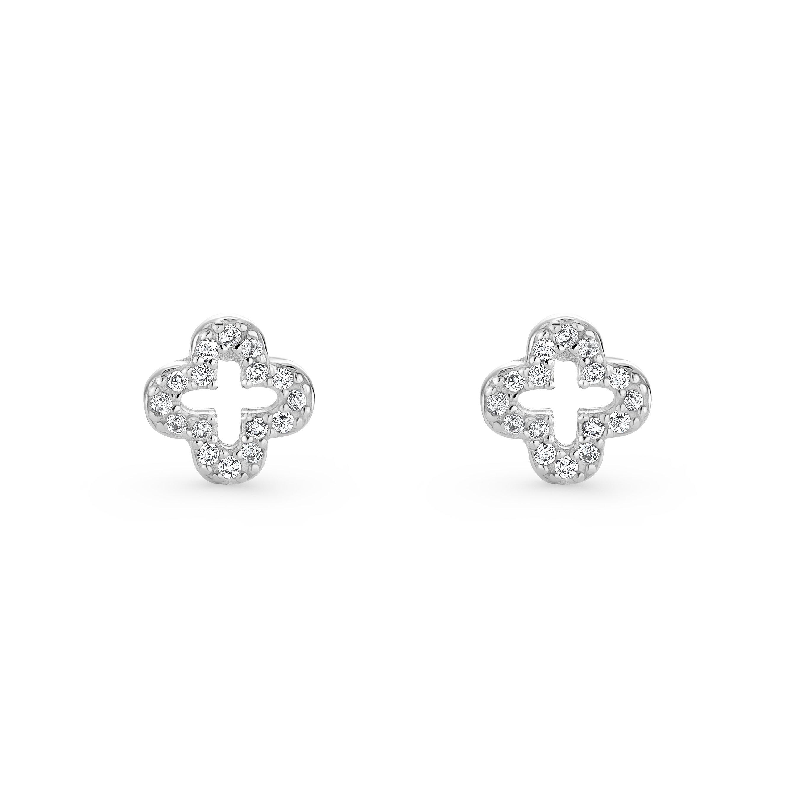 Silver Cubic Zirconia Clover Stud Earrings