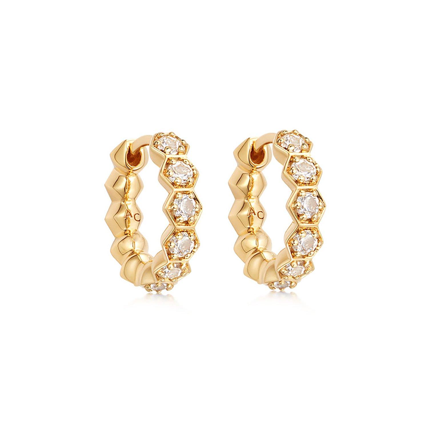 Astley Clarke Deco 18ct Yellow Gold Plated White Sapphire Hoop Earrings
