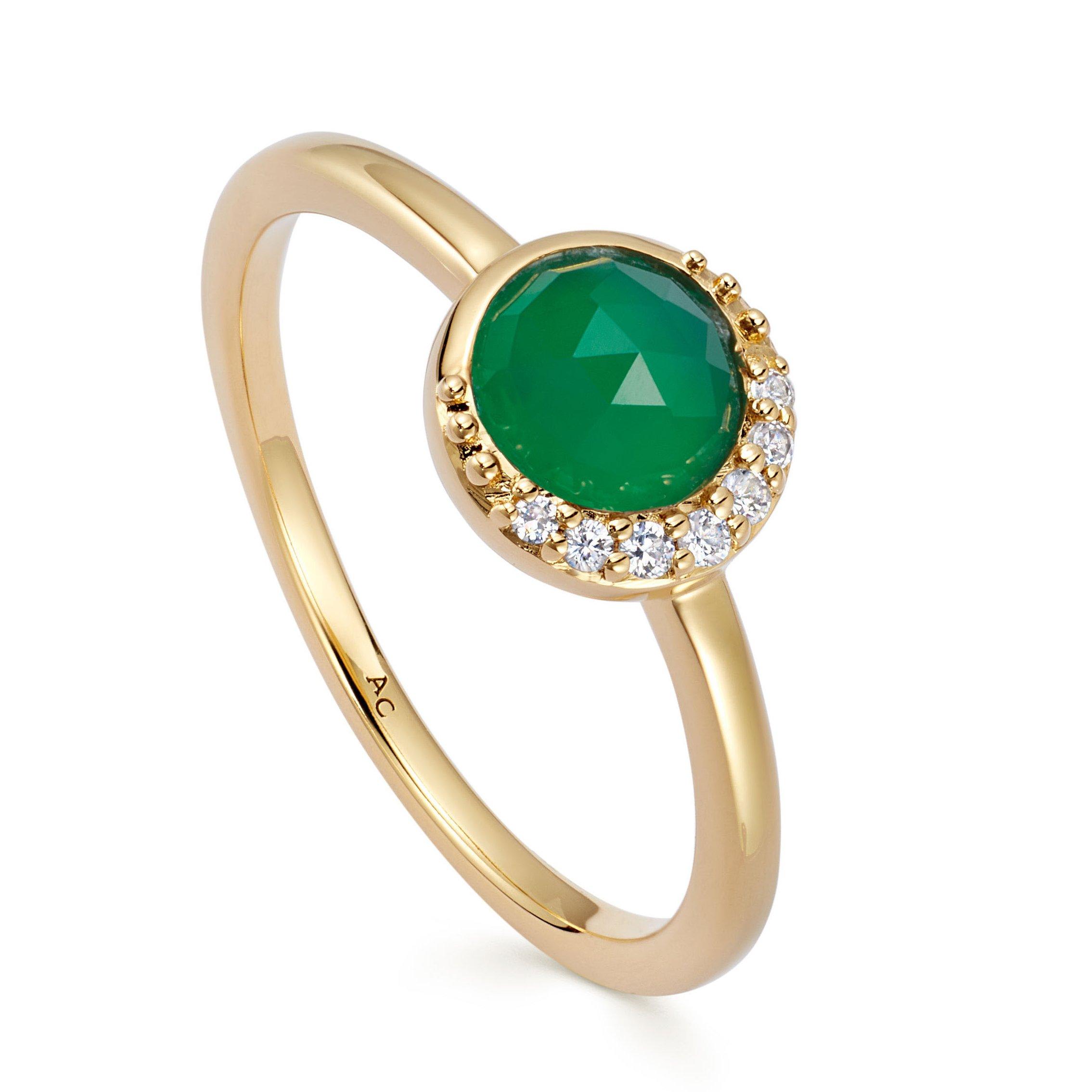 Astley Clarke Luna 18ct Yellow Gold Vermeil Green Chalcedony Ring