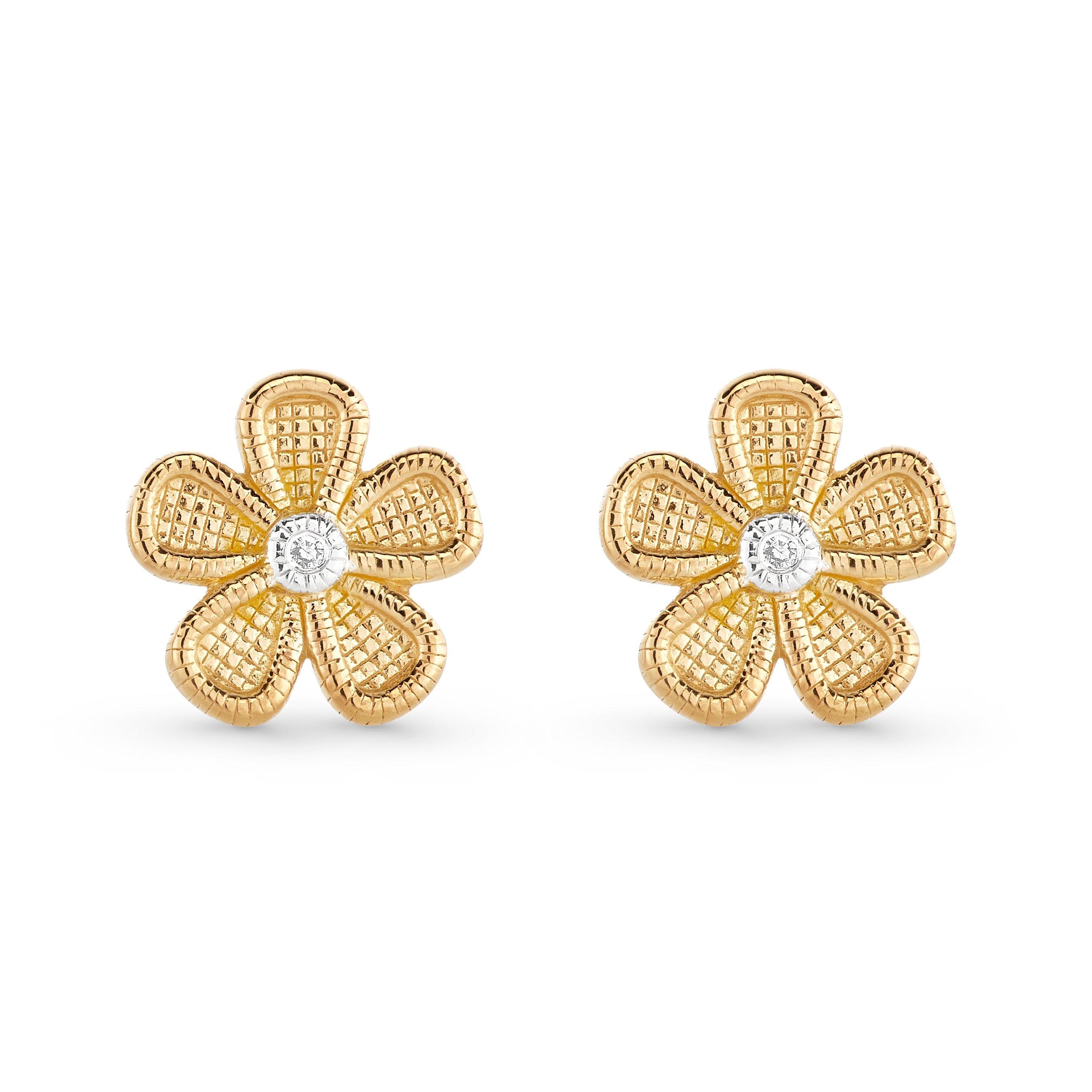 Beaverbrooks Mini B Yellow Gold Plated Diamond Flower Stud Earrings
