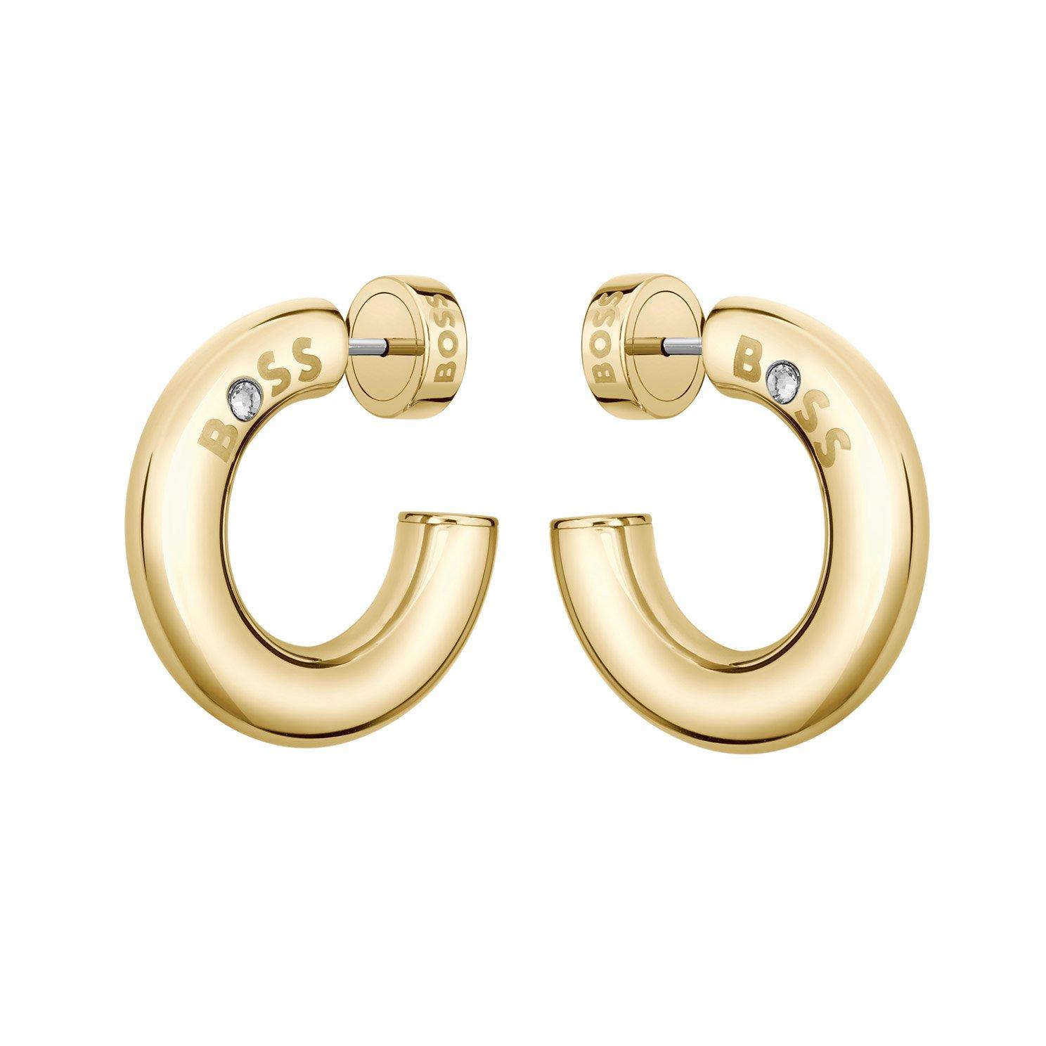 BOSS Yellow Gold Tone Crystal Hoop Earrings