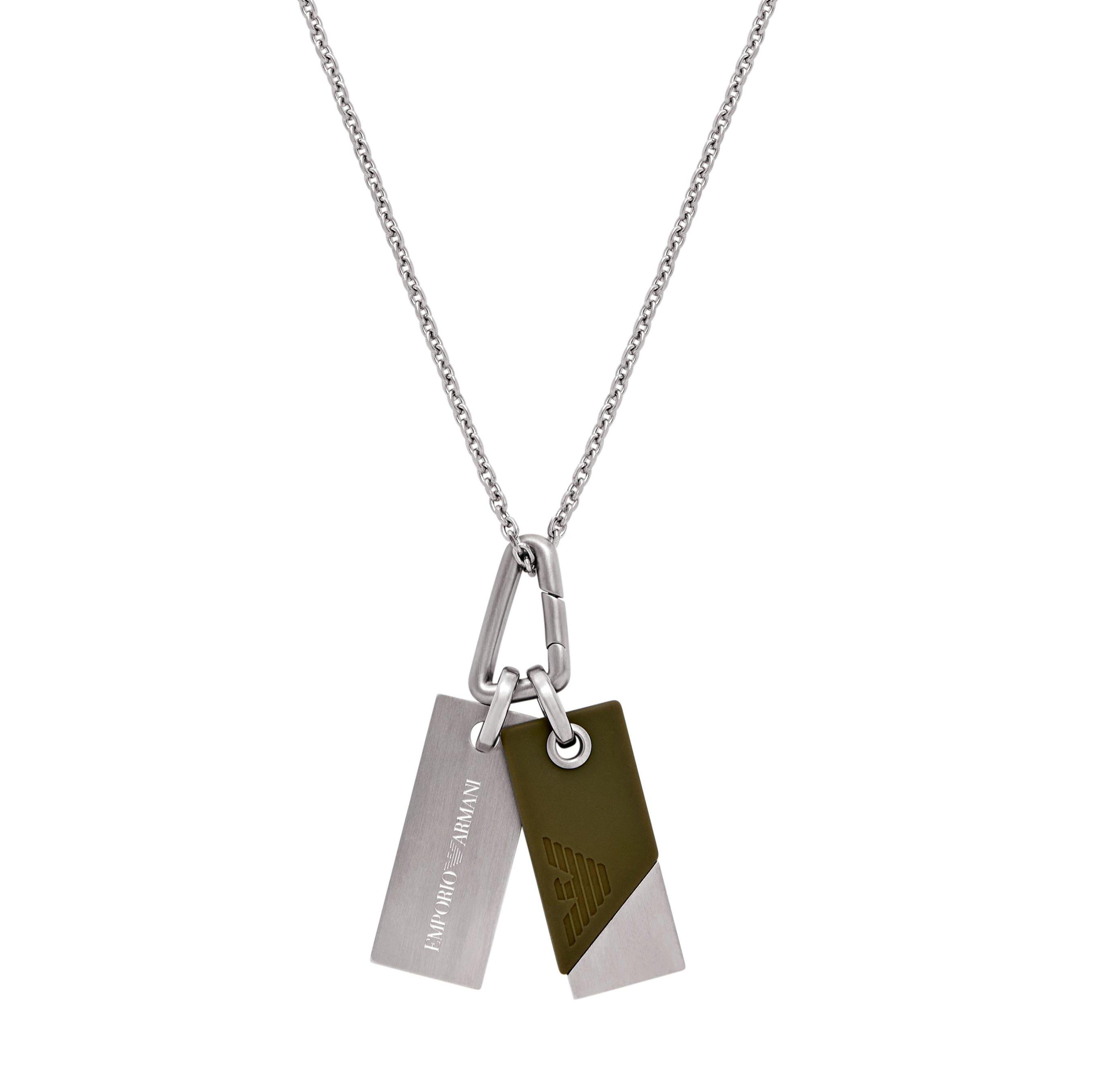 Emporio Armani Stainless Steel Green Dog Tag Pendant
