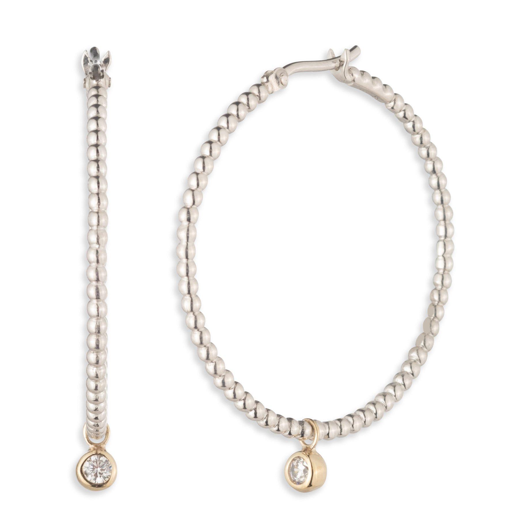 Lauren Ralph Lauren Silver Cubic Zirconia Beaded Hoop Earrings