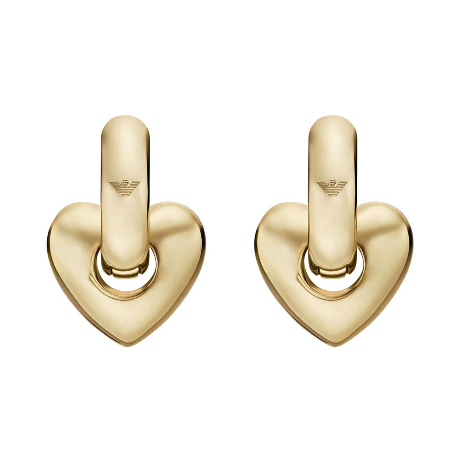 Emporio Armani Yellow Gold Tone Heart Stud Earrings