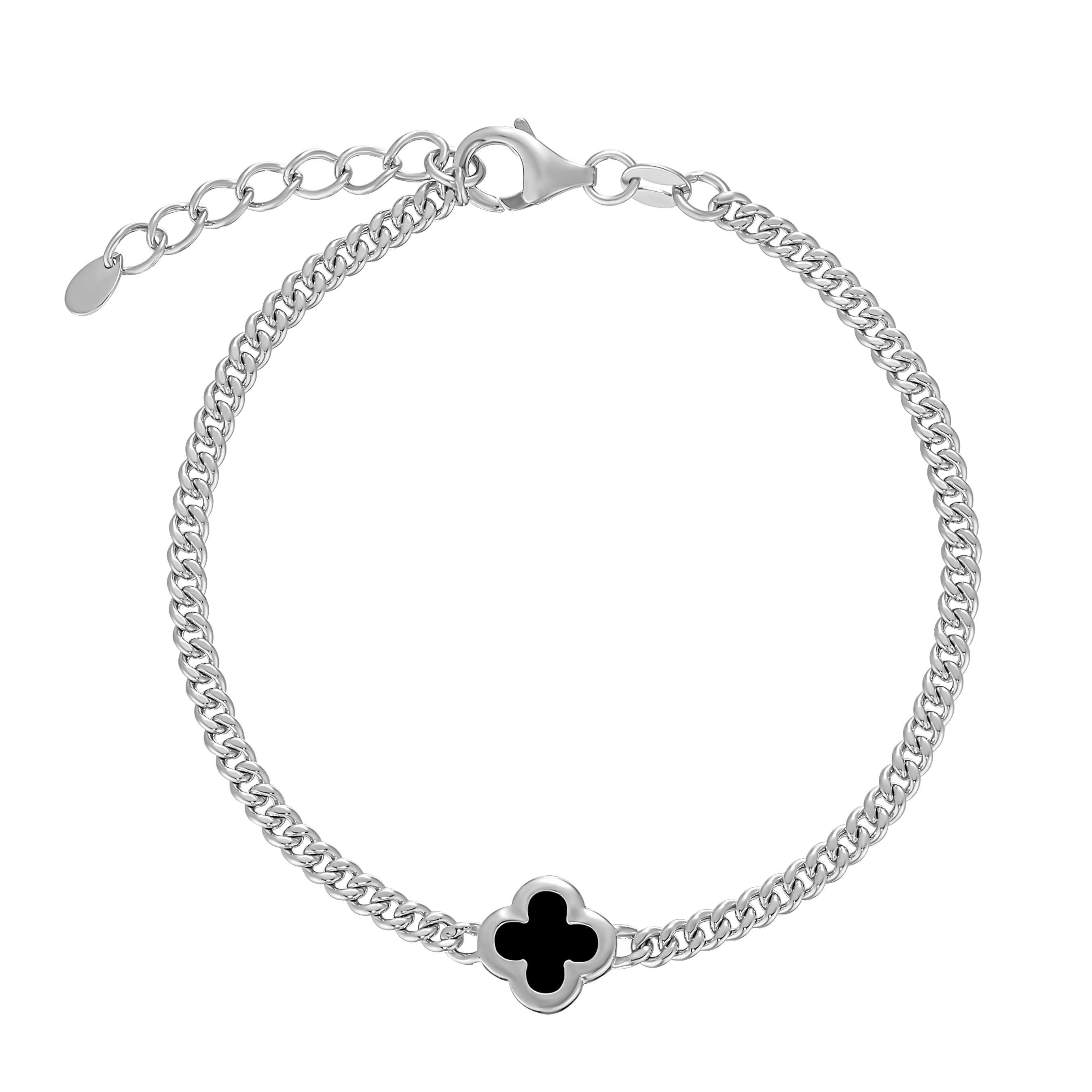 Beaverbrooks Silver Onyx Men’s Clover Bracelet