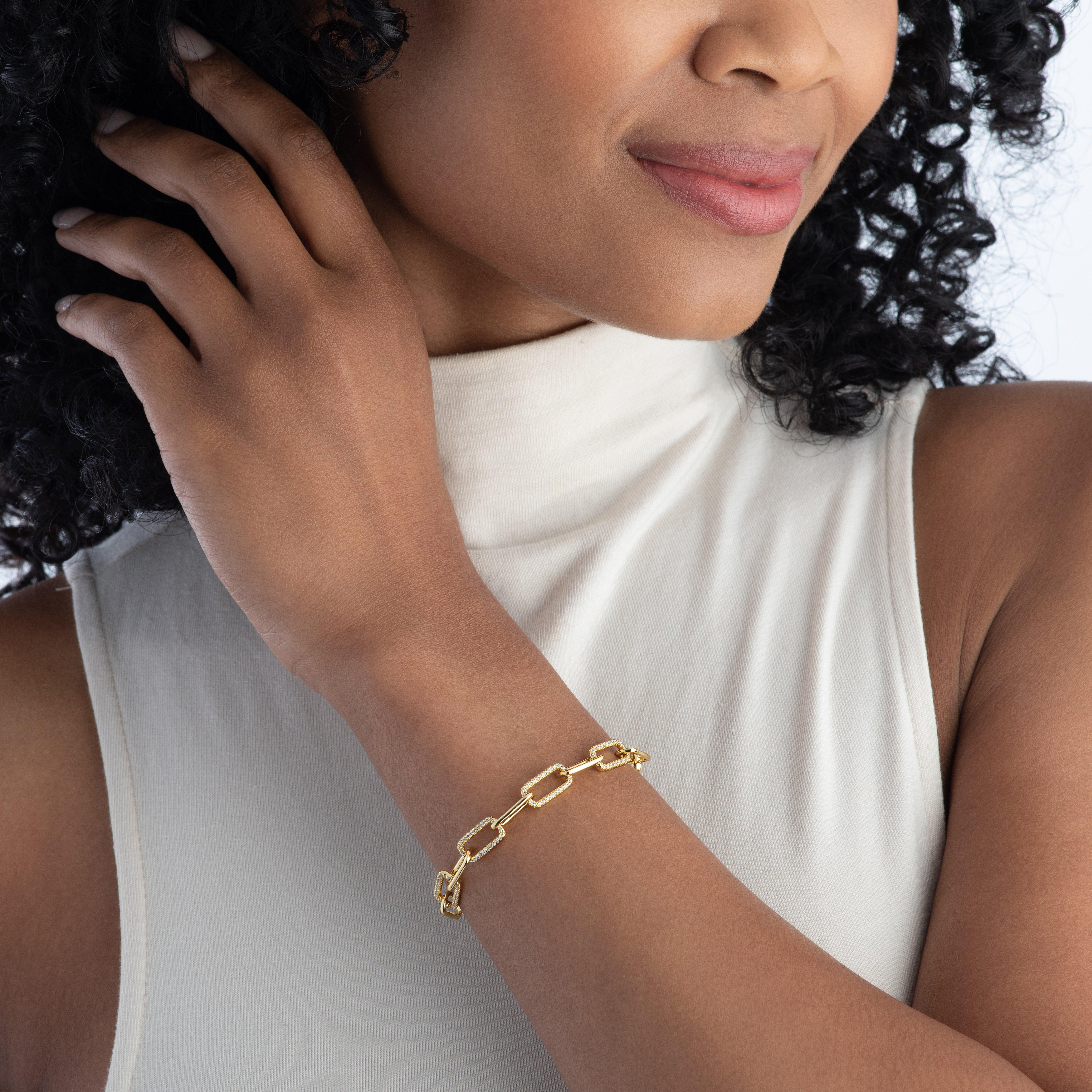 Beaverbrooks Yellow Gold Plated Cubic Zirconia Paperchain Bracelet