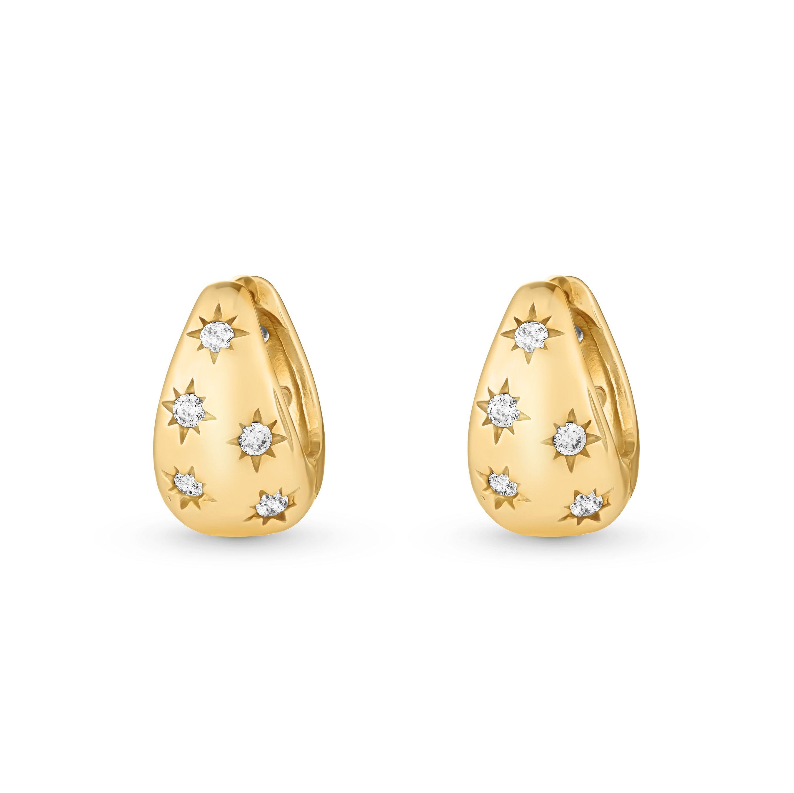 Beaverbrooks Yellow Gold Plated Cubic Zirconia Celestial Huggie Hoop Earrings