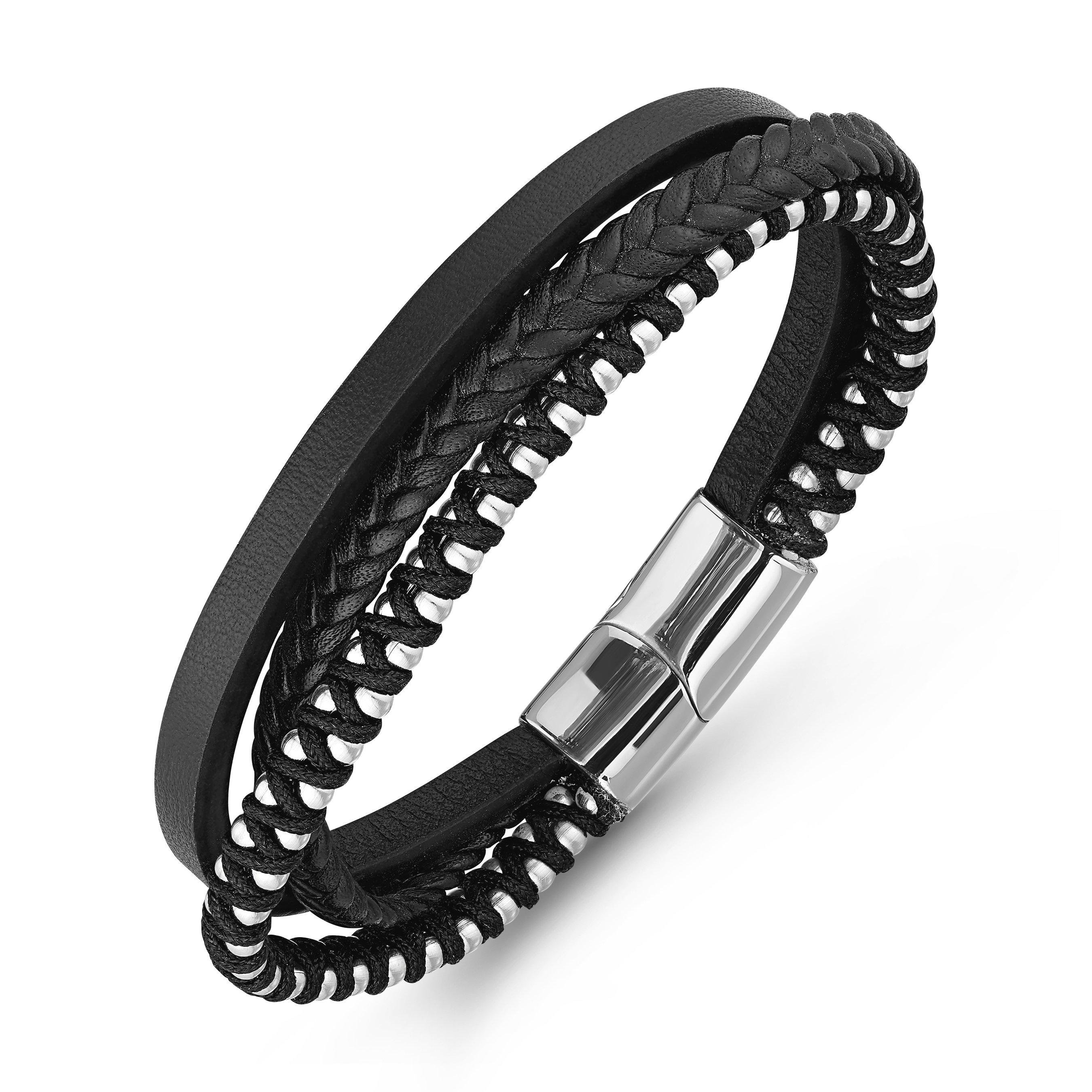 Beaverbrooks Stainless Steel and Leather Men’s Bracelet