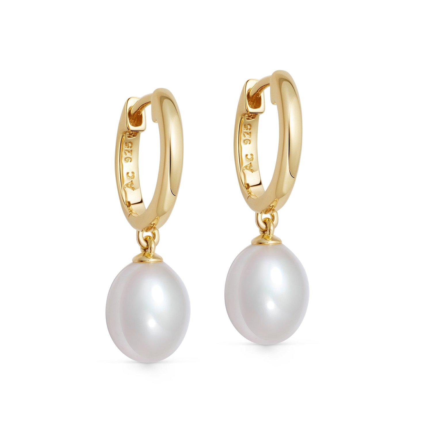 Astley Clarke Celestial 18ct Yellow Gold Plated Freshwater Pearl Huggie Hoop Drop Earrings