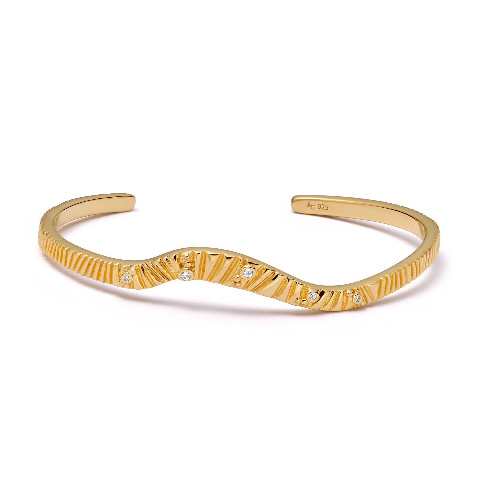 Astley Clarke Raye 18ct Yellow Gold Plated White Sapphire Cuff Bangle