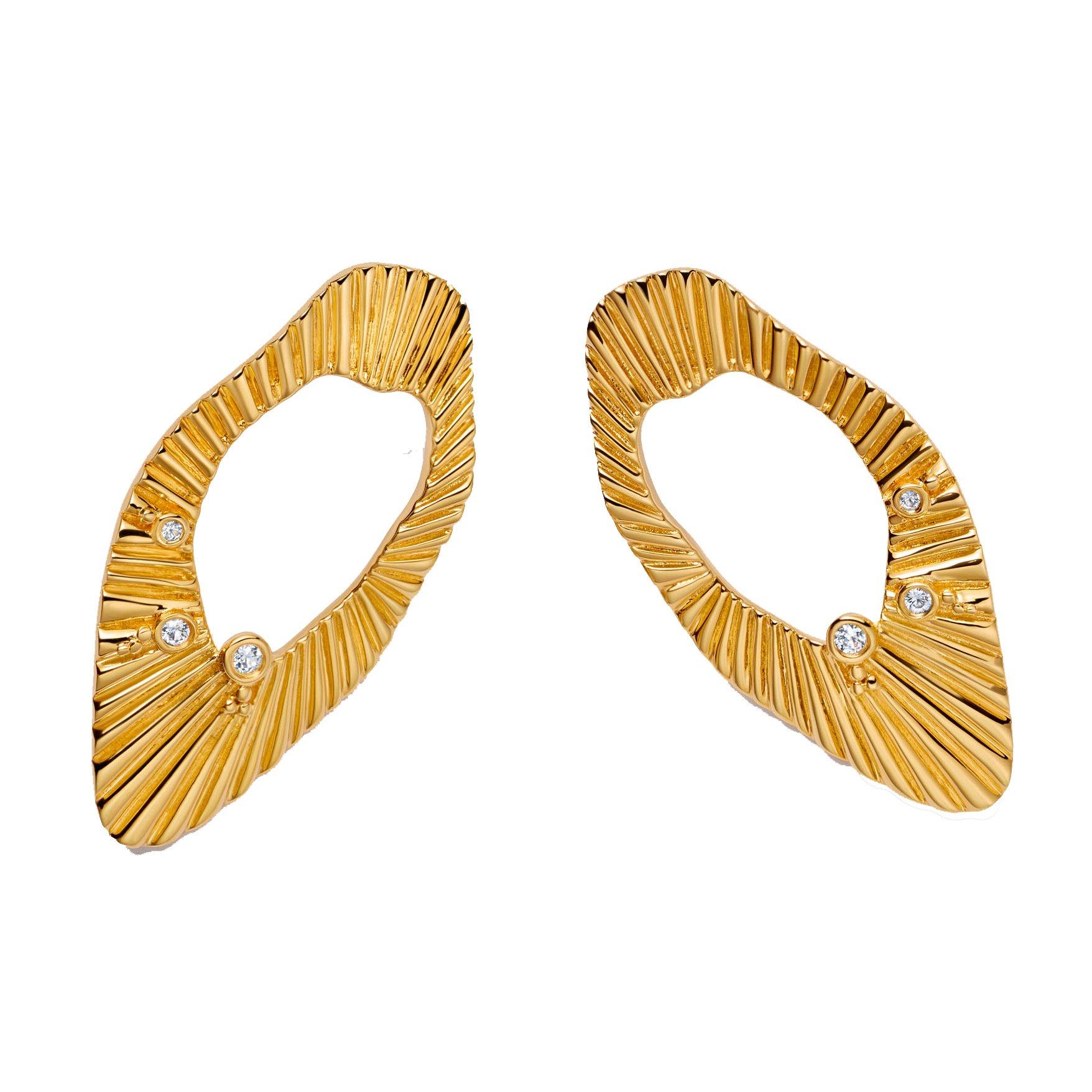 Astley Clarke Raye 18ct Yellow Gold White Sapphire Hoop Stud Earrings