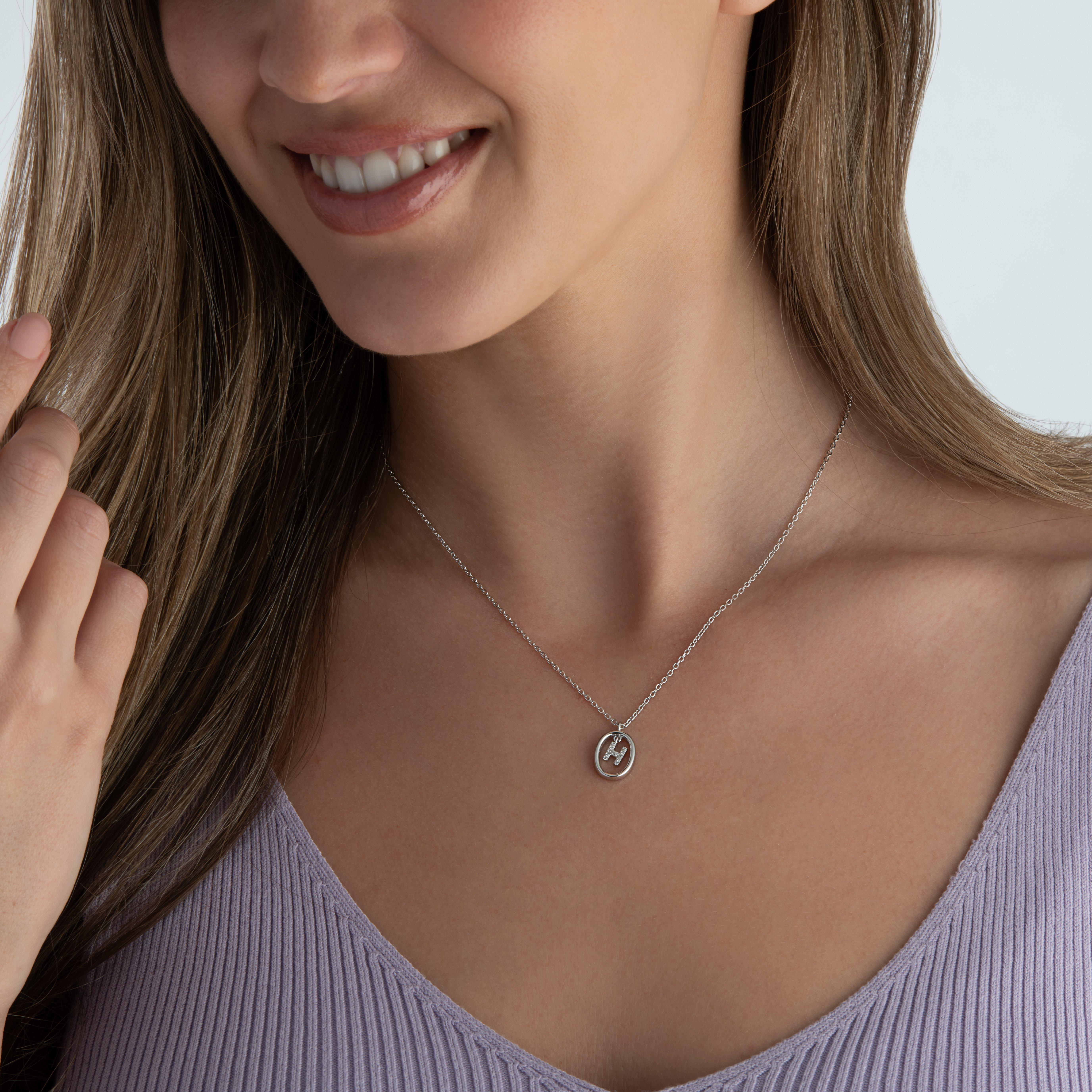 Beaverbrooks Silver Cubic Zirconia Initial H Pendant | 0151808