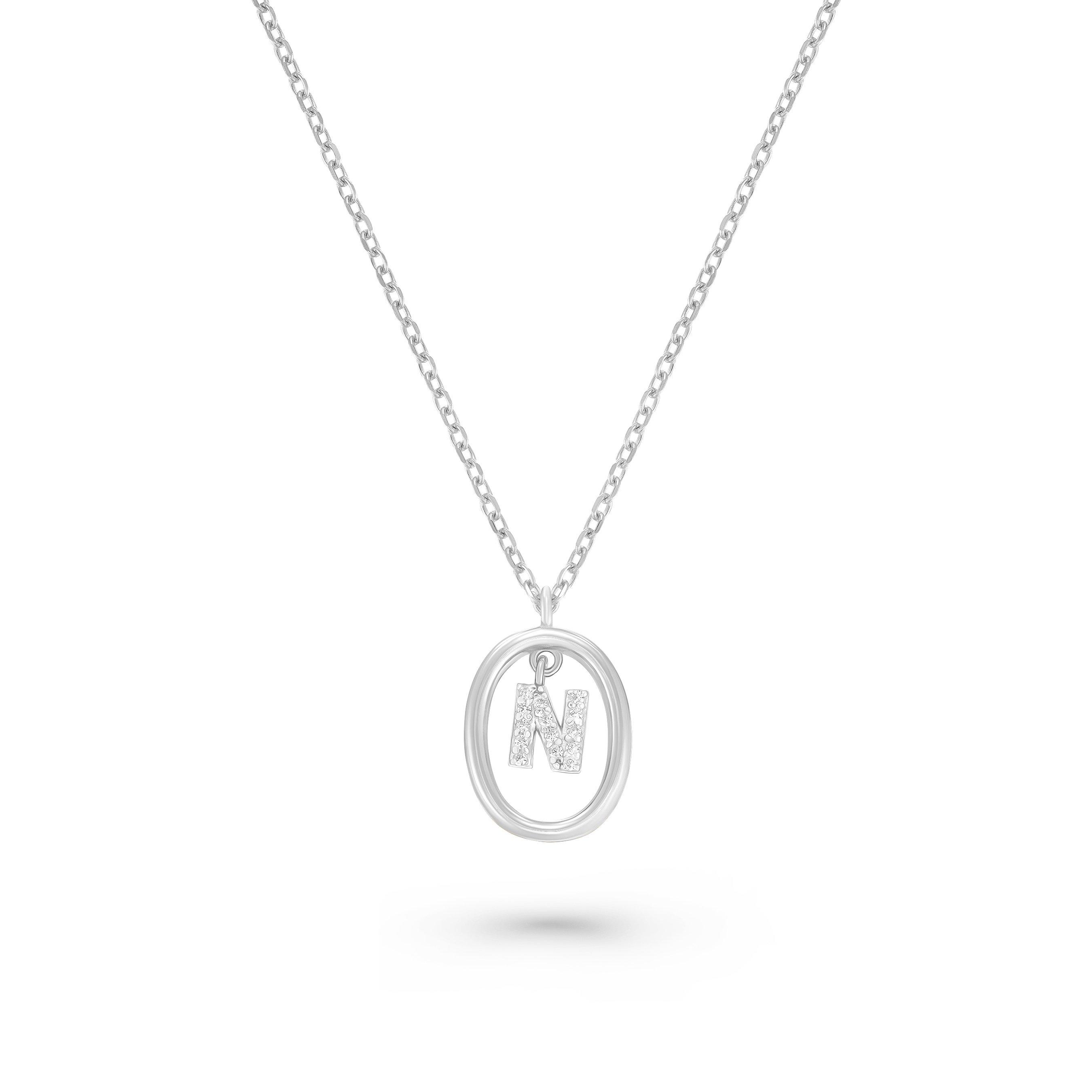 Beaverbrooks Silver Cubic Zirconia Initial N Pendant