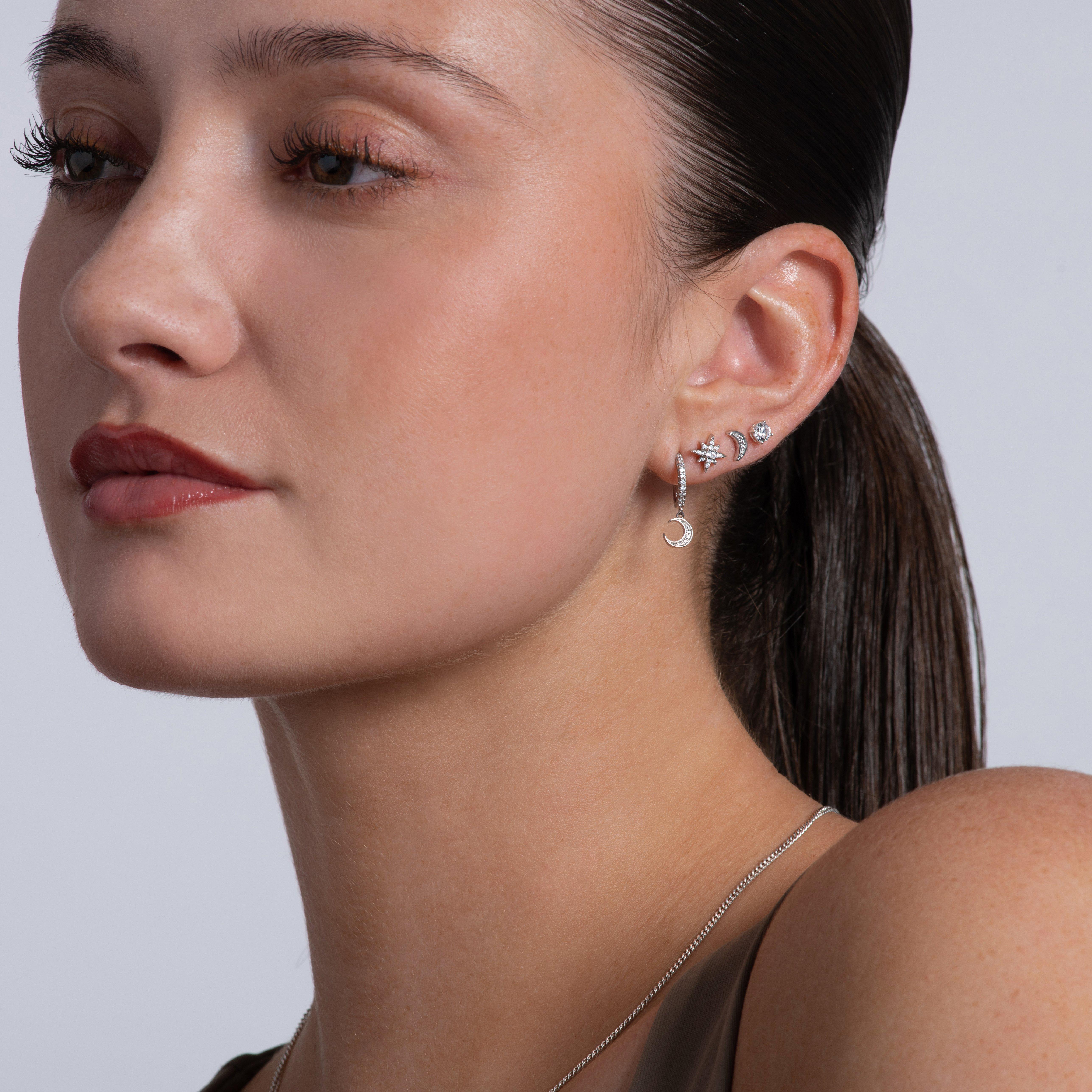 Beaverbrooks Silver Cubic Zirconia Celestial Star Single Stud Earring