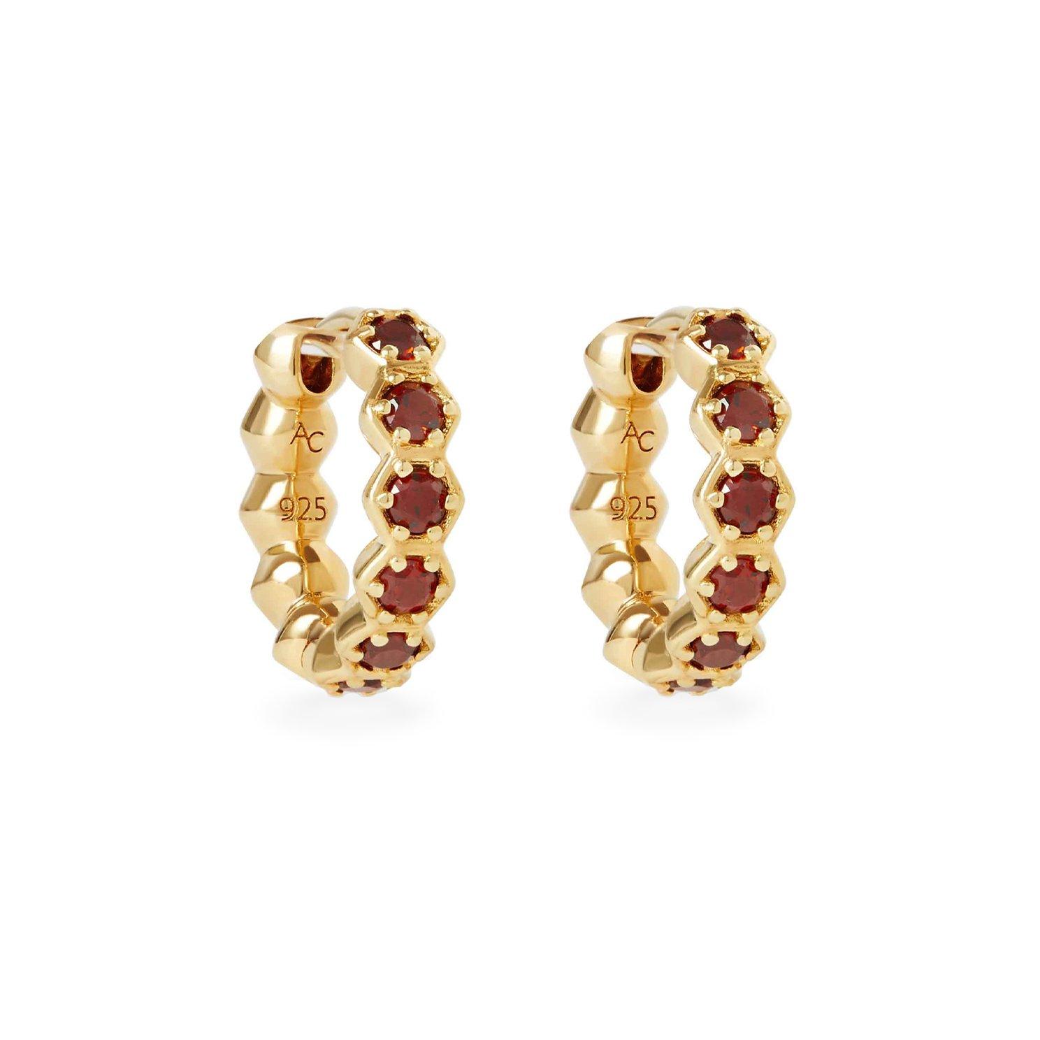 Astley Clarke Deco 18ct Yellow Gold Plated Garnet Huggie Hoop Earrings