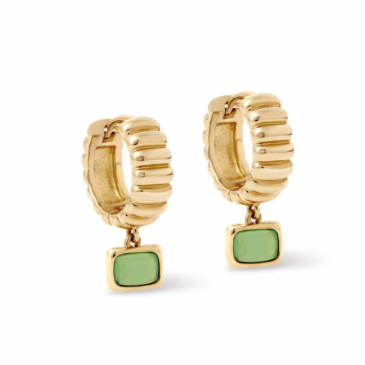 Astley Clarke Aurora Ridge 18ct Yellow Gold Vermeil Green Chalcedony Drop Huggie Hoop Earrings